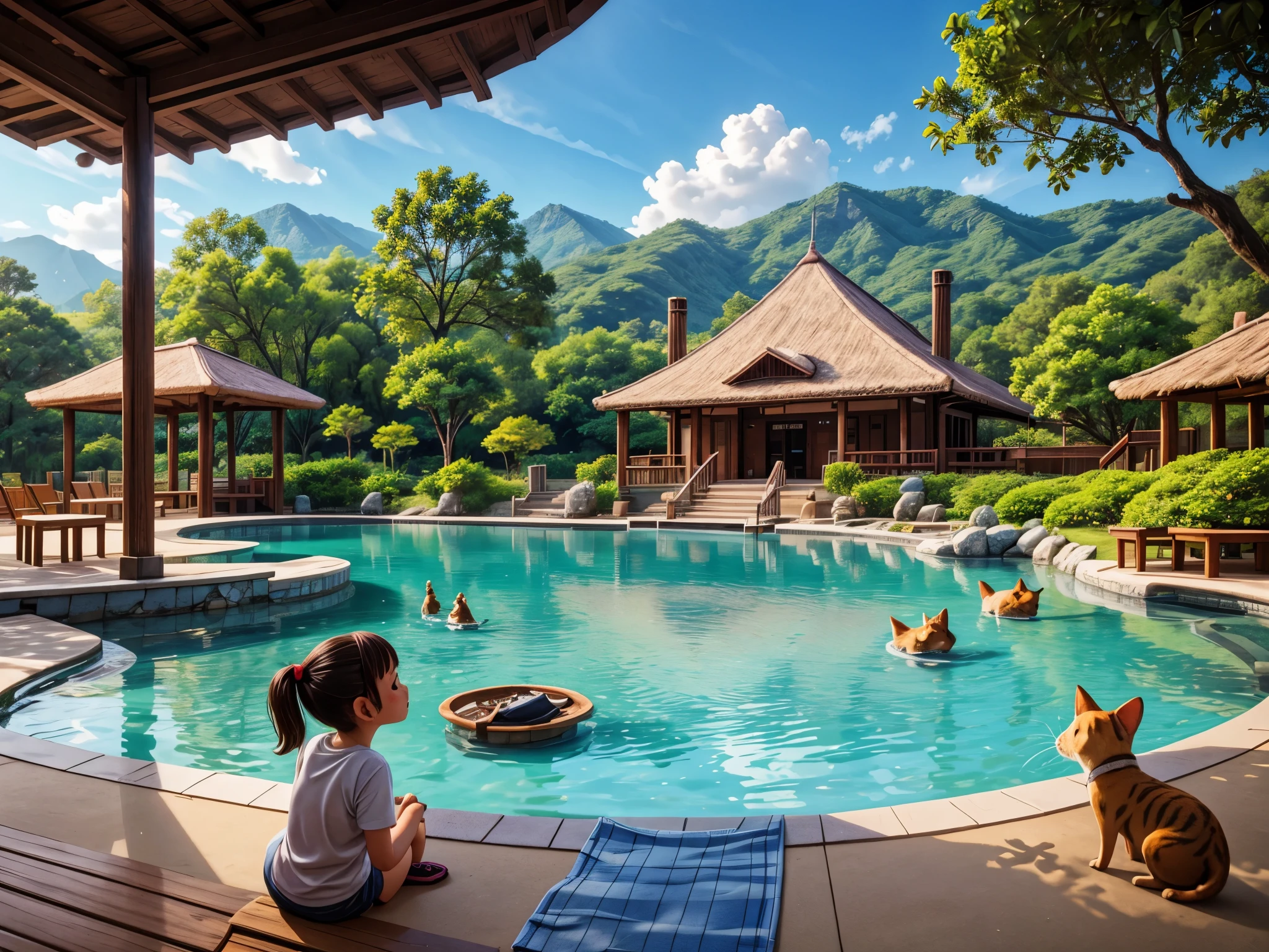 Animal resort facility、small animals are playing、beautiful scenery