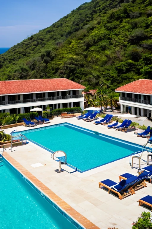Panoramic view of the resort hotel including the pool