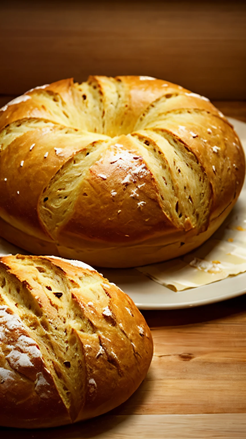 Capture an inviting scene that embodies the tempting aroma of freshly baked bread. The setting, whether in a kitchen or bakery, should be well-lit, allowing for detailed shots that emphasize the golden brown crust and soft interior of the bread. Utilize a 50mm lens for a focused perspective, capturing the sensory experience of the aroma. Aim for a high-resolution image that realistically conveys the warmth and freshness of the baked bread. Draw inspiration from photographers skilled in capturing food and culinary scenes on platforms like Deviantart and Behance.