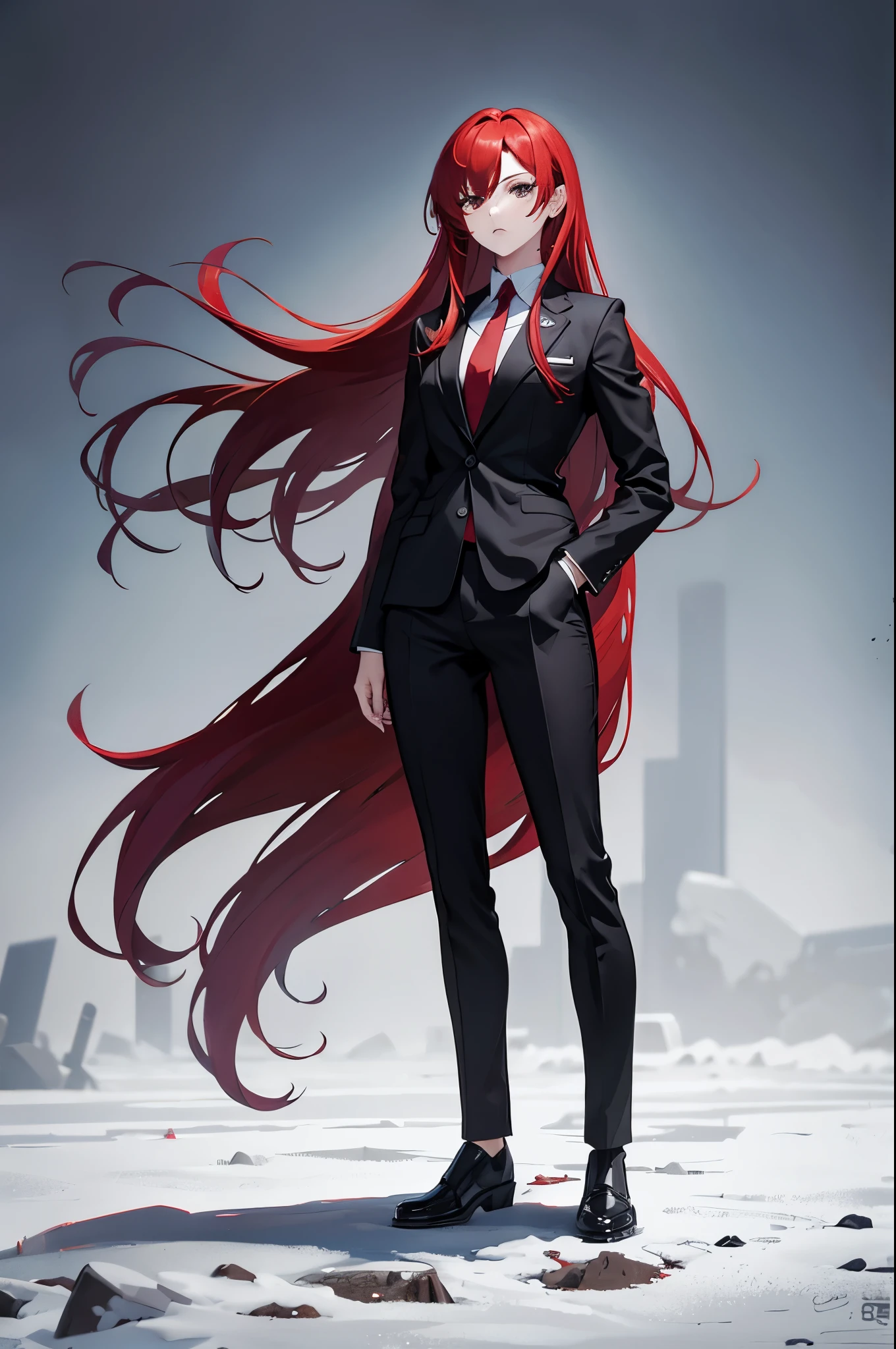 You can create a tall red haired anime girl with a black jacket and full body blood filled pointed teeth