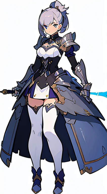 (((Best Quality))) , ((full body)), female, character design, solo, ( white background:1.3), holding staff, gloves, thigh high, side slit trench skirt, summer outfit, colorful outfit, bare arms, bareback, Bust Bodice, bare waist, standing, backless casual dress, bikini, sideless skirt,