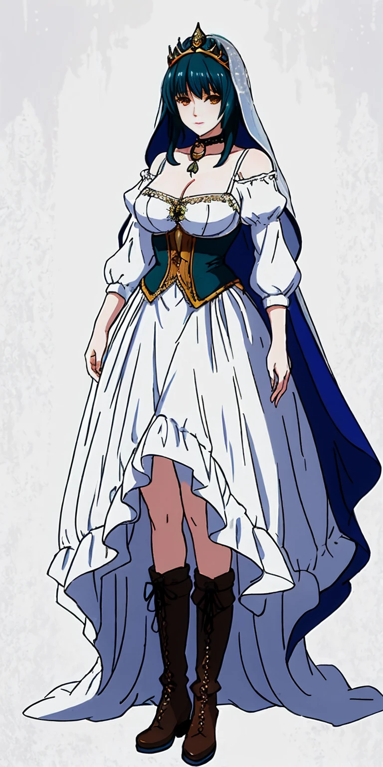 full body of a woman in a dress with a veil, feet together, standing feet together, militar boots, beautiful fantasy maiden slave warrior, beautiful fantasy art portrait, fantasy victorian art, medieval fantasy art, beautiful and elegant queen Roxxane, portrait of queen of light, fantasy portrait art, gothic fantasy art, a beautiful fantasy empress, ((white background))