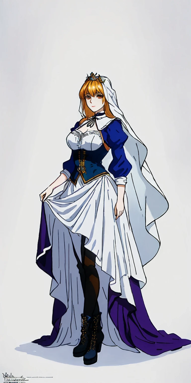 full body of a woman in a dress with a veil, feet together, standing feet together, militar boots, beautiful fantasy maiden slave warrior, beautiful fantasy art portrait, fantasy victorian art, medieval fantasy art, beautiful and elegant queen Roxxane, portrait of queen of light, fantasy portrait art, gothic fantasy art, a beautiful fantasy empress, ((white background))