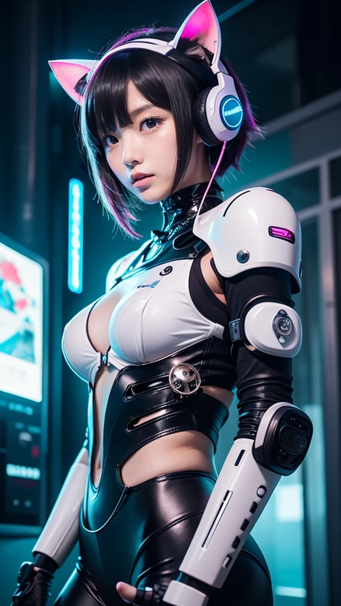 Anime girl in futuristic costume with cat ears and headphones, cute cyborg girl, digital cyberpunk anime art, cyberpunk anime girl mech, female cyberpunk anime girl, cyberpunk anime girl, beautiful girl cyborg, perfect android girl, anime cyberpunk art, portrait anime space cadet girl, dreamy cyberpunk girl, Digital Cyberpunk - Anime Art, A girl wearing mechanical cyber armor, cyberpunk beautiful girl