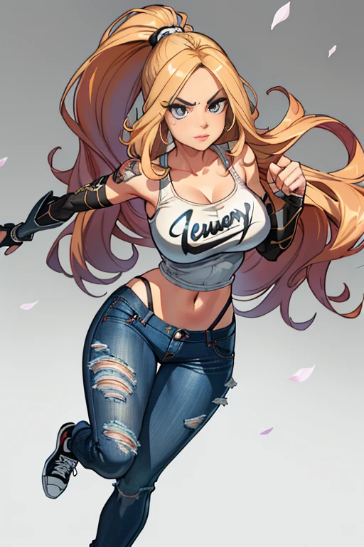 :: JOE MADUREIRA STYLE:: BEAUTIFUL WOMAN perfect and detailed, ultra detailed style clothes with tatoon designs and colors of light pink, black, white and gray, with various full-body attack poses and with immersive effects, hover effect, graphite style background with vibrant colors "ultra hdr" detailed, focus effect, sneakers all star converse black (masterpiece:  1.2, best quality), (finely detailed beautiful eyes: 1.2), extremely detailed hair, depth of field,shot with Canon EOS,lens 135mm f1.8,portrait of [x]((1Girl Kelly Brook Beautiful Woman )),long hair, straight and bright yellow black,with a natural glow and stuck like ponytail ((Solo)), (Ultra detailed eyes:1.4), (Finely detailed eyes and detailed face:1.3), ), (With ULTRA DETAILED jeans and a white t-shirt with full ultra detailed tatoom print:1.3),(torn outfit), (Beautiful and clear background:1.2), (Extremely detailed CG, Ultra-detailed, Best Shadow:1.1),("" character with his super power in the right fist"")((Depth of field and blur)), ((Watercolor)), Large breasts, Bare shoulders, Flowers and petals, Beautiful conceptual illustration , (white background:0.5),  (Illustration: 1.1), (extremely fine and beautiful: 1.1), (perfect details: 1.1) graffiti style background, freedom, crying very loudly, with angry face releasing too much power, digital illustration, perfect anatomy, centered, approaching perfection, dynamic, highly detailed, watercolor painting, artstation, concept art, smooth, sharp focus, illustration, perfect anatomy, centered, approaching perfection, dynamic, highly detailed, character sheet,  artstation, concept art, smooth, sharp focus, illustration, full body shot, character sheet, lightning wave, beautiful anime watercolor painting,
