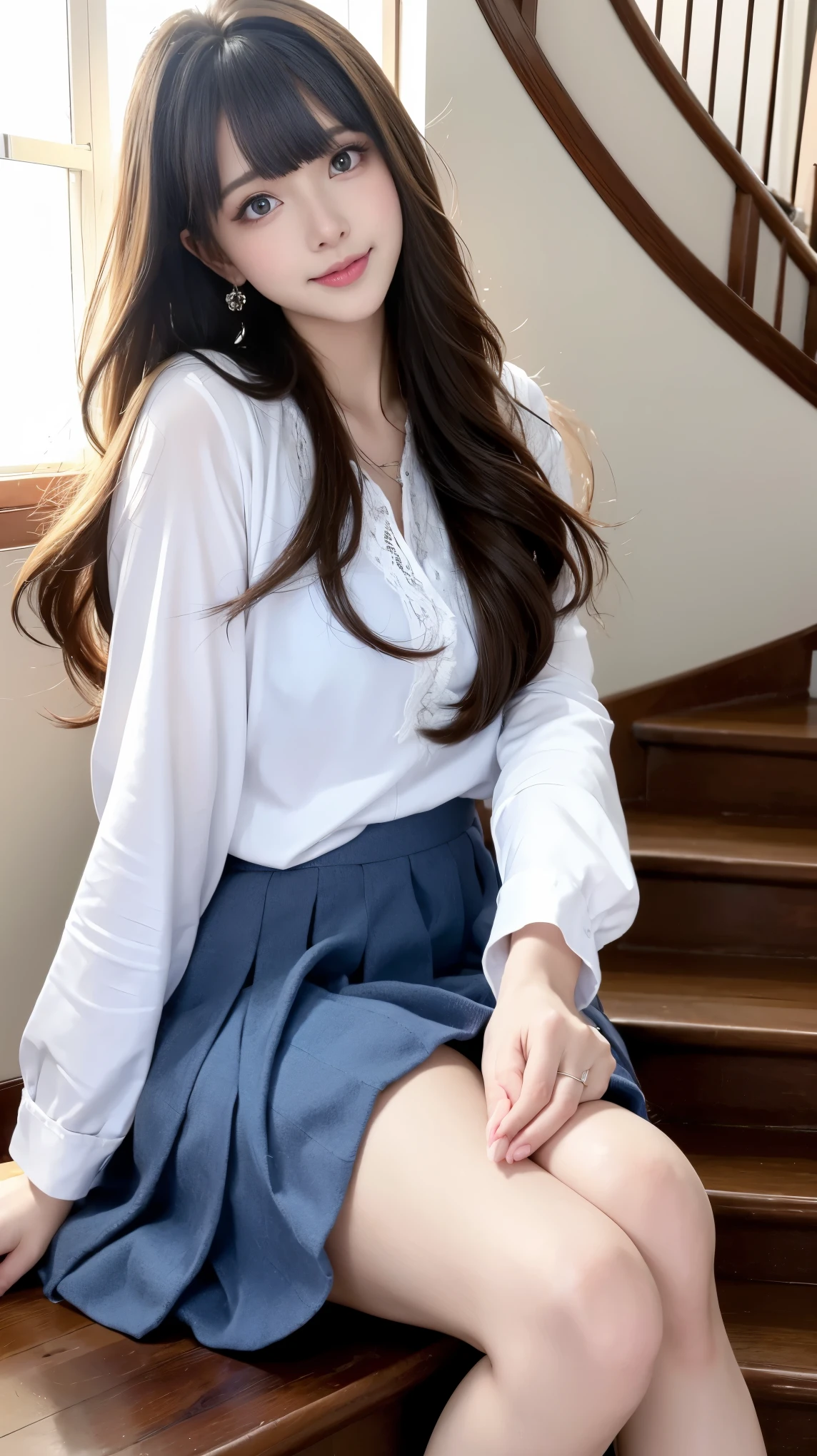 A woman who has been  and tied up、Hands are tied with ropes、Sitting on a chair in a room、blue sky、Facing forward、White panties are visible、２１talent、Beauty、Well-formed face、Make your eyes even、Beautiful black hair、Has bangedium build、Well-balanced proportions、Beautiful legs、Dark short-sleeved shirt、Long skirt、Like real life、highest quality、
