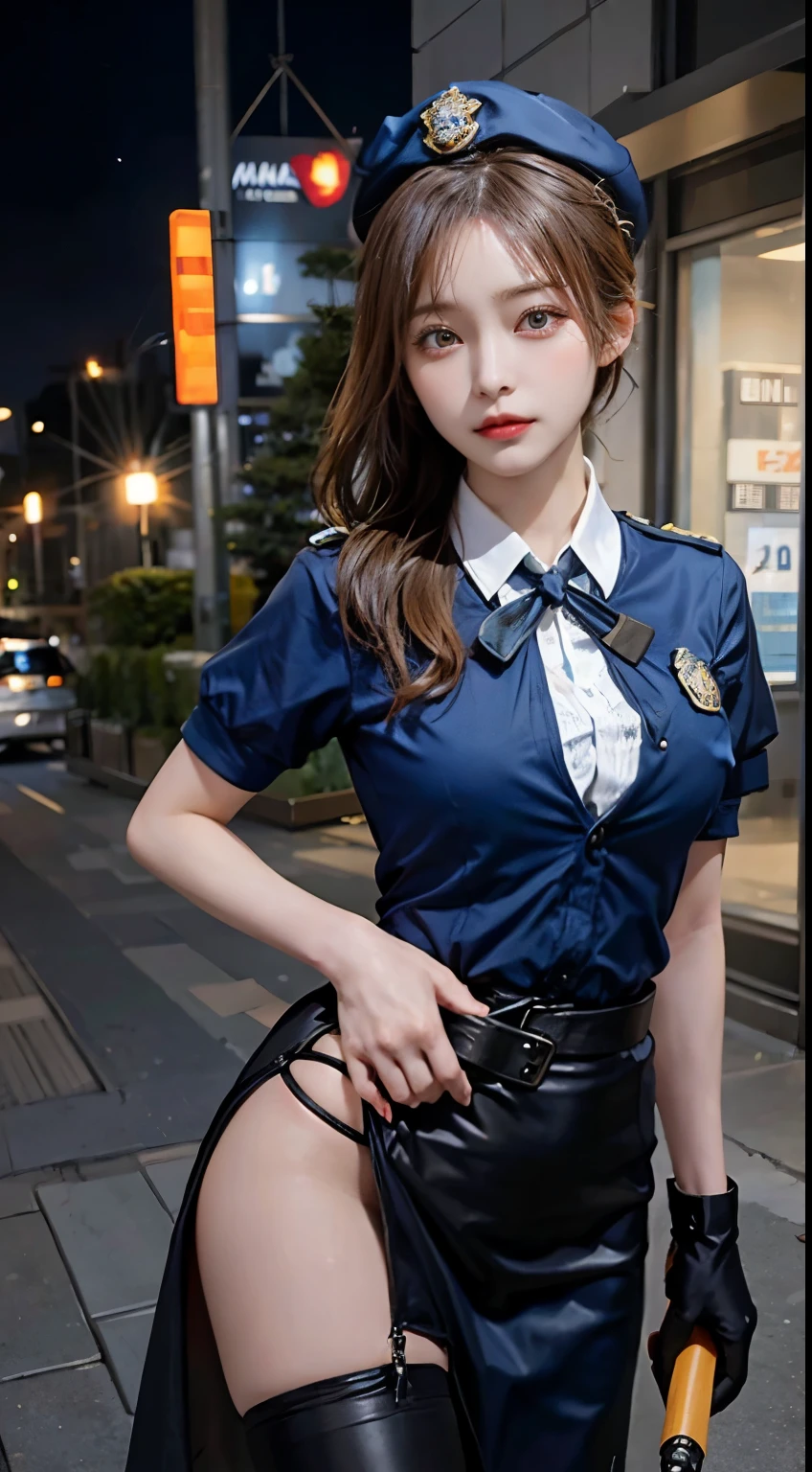 Chat GPT Chat GPT
"In the midst of a lively cityscape, A female police officer who wears a cosplay costume with dignity. wearing a tight-fitting police uniform, She exudes confidence and professionalism. A utility belt is wrapped around the waist, carry tools essential to trade. His stern yet resolute gaze conveys his determination for justice.. A polished badge shines on the chest, and、A sleek police hat adds a touch of authority to her look. The cityscape behind her、This cosplay brings out the vigilant attitude of the policewoman.。, enforce order、Ready to embody the spirit of law enforcement."