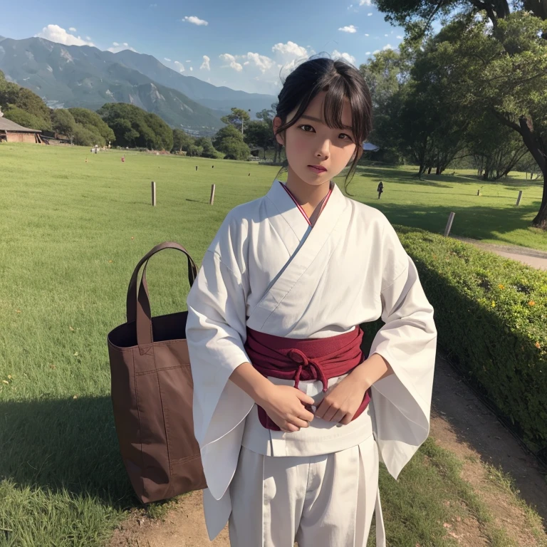 High resolution, Super detailed, masterpiece, highest quality,oriental、boy、ancient japanese peasant clothes、alone、game poster、pants、fields、