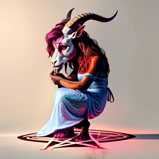 "(The best lighting, contraste, dramatic),(Chica junto a una cabra negra gigante y deforme, behemoth, feto, autopsia, huesos humanos, sangre por las paredes). Luz Caravaggio"