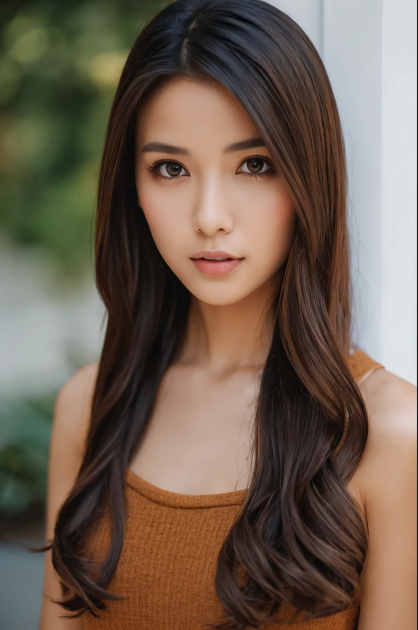 Portrait, A Woman, look at viewer, various hair style, tank top