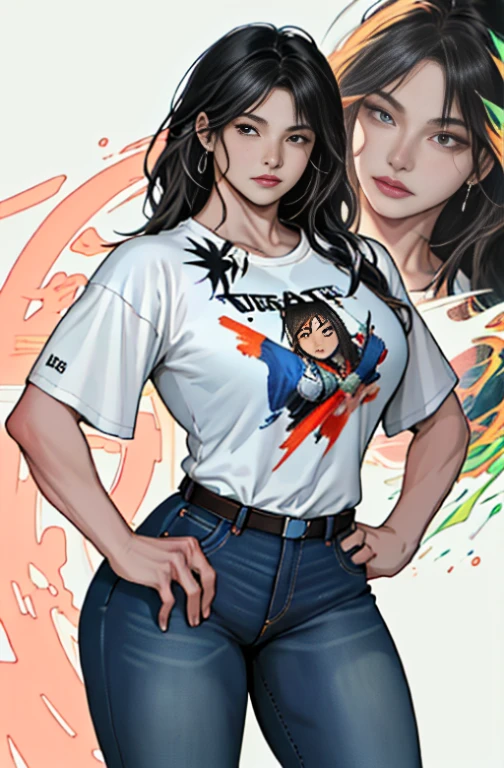 raw photo, ::comix style by marc silvestri:: beautiful (((woman ashley alexiss european perfect and detailed))), style ::2.0 comix illustration style,tatoon style , man model ultra detailed, (beautiful and clear background:1.2),, fantastic paintings ,graffit style, olhos altamente detalhados , a white t-shirt or tatoon stamp , blond hair, masterpiece, best quality, high quality, highres, detail enhancement, ((most beautiful image in the world)), masterpiece, best quality, high quality, highres, detail enhancement, ((most beautiful image )),with short, shiny black hair, wearing a large round-neck t-shirt, wearing jeans, five legs, like yellow sneakers, emphasizing the integrity of the human body, emphasis on the correct 5 fingers on each hand and the correct shadow, , bright image, art by stanley artgerm lau, art by kenneth rocafort, art by genzoman, art by joe madureira, art by blushyspicy, art by stjepan sejic, art by j scott campbell, art by guillem march, art by citemer liu, 4k, high resolution, comic book, comic book character, comic, high quality