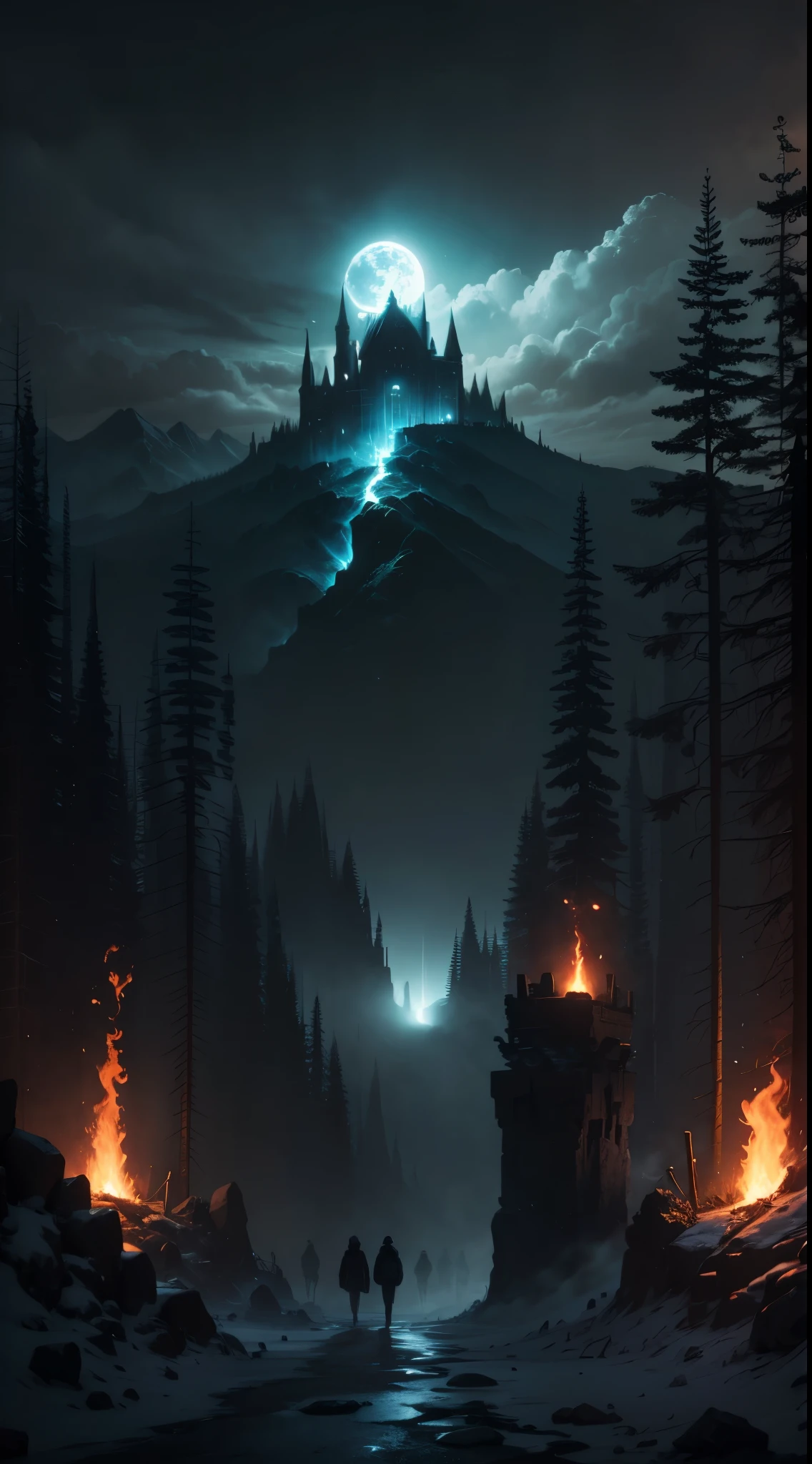 Purgatory, darkness, red fire, darkness, fog
