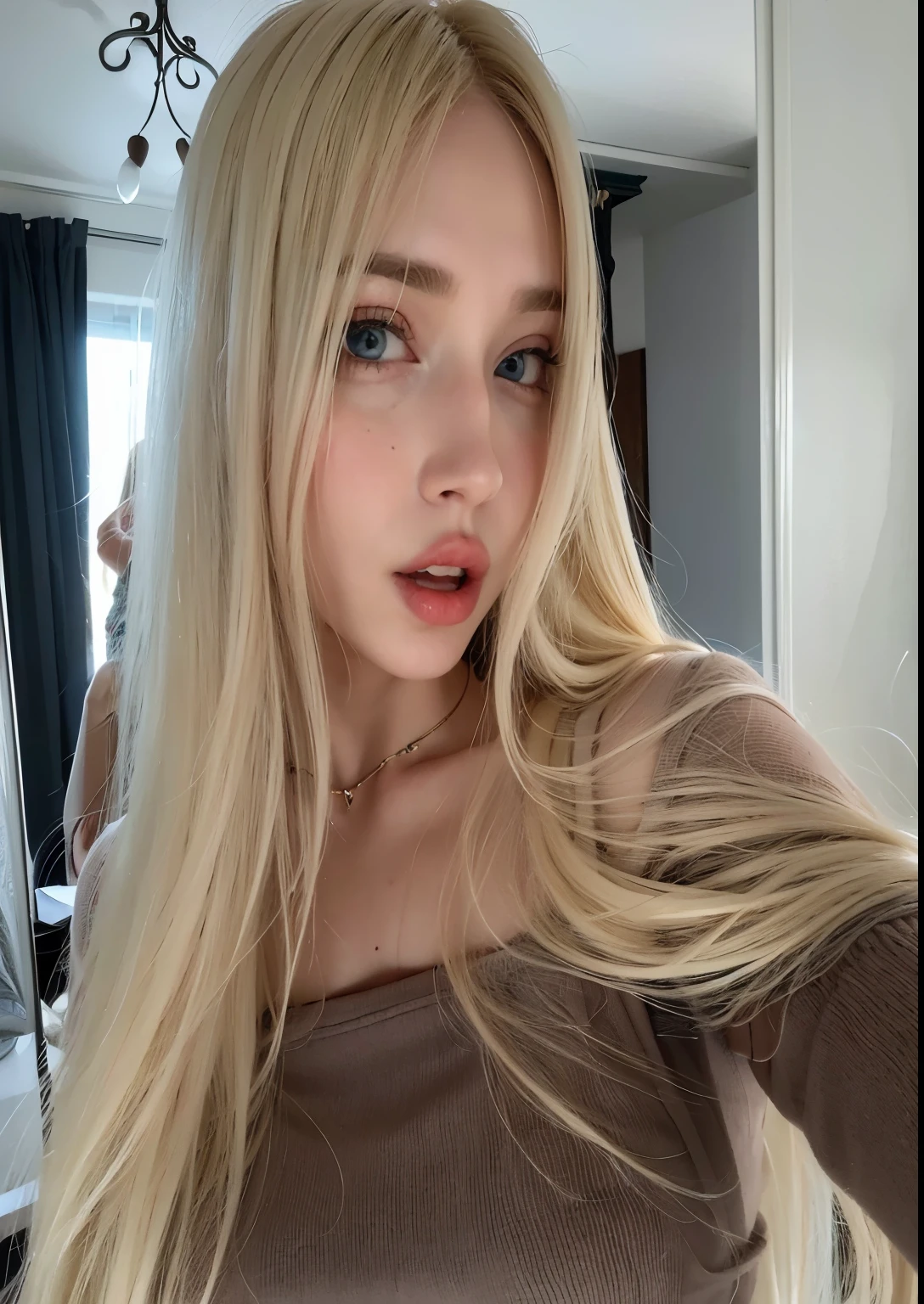 Chica hermosa, demonio, ojos rojos, cabello blanco, garras, enormes pechos, desnuda, mostrando el culo al espectador, de espalda