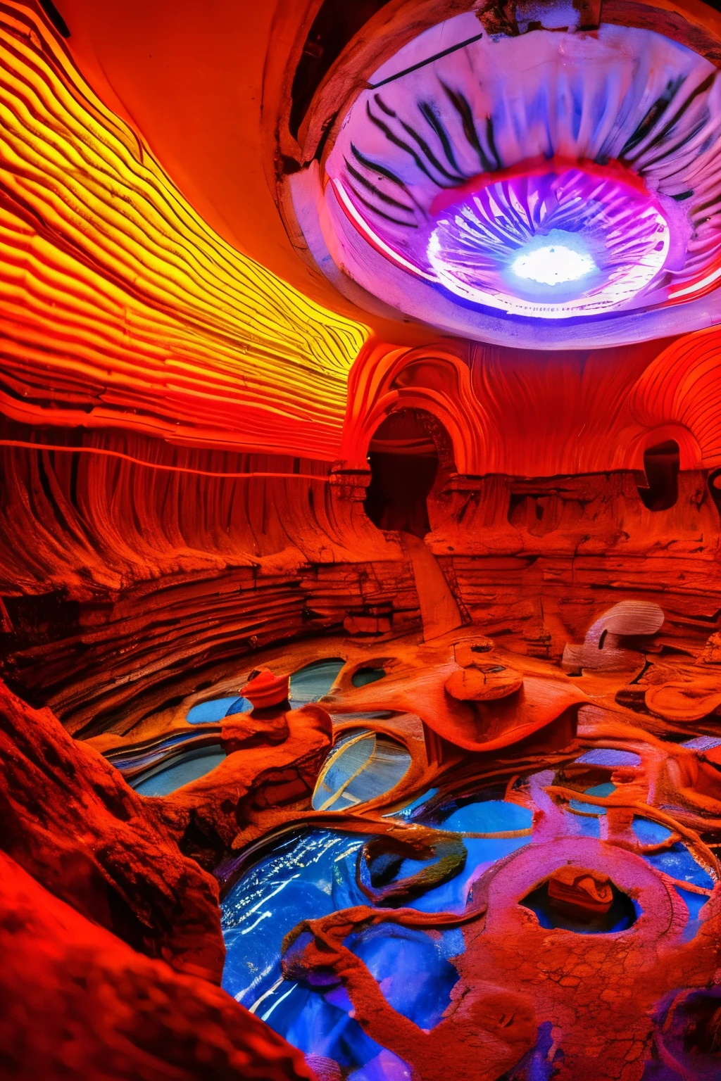 best quality, 32k, RAW photo, incredibly absurdres, extremely detailed, hell's resort, pool of blood-hot springs, magma-hot springs, red-purple light, dark fantasy, delicate, flashy and dynamic depiction