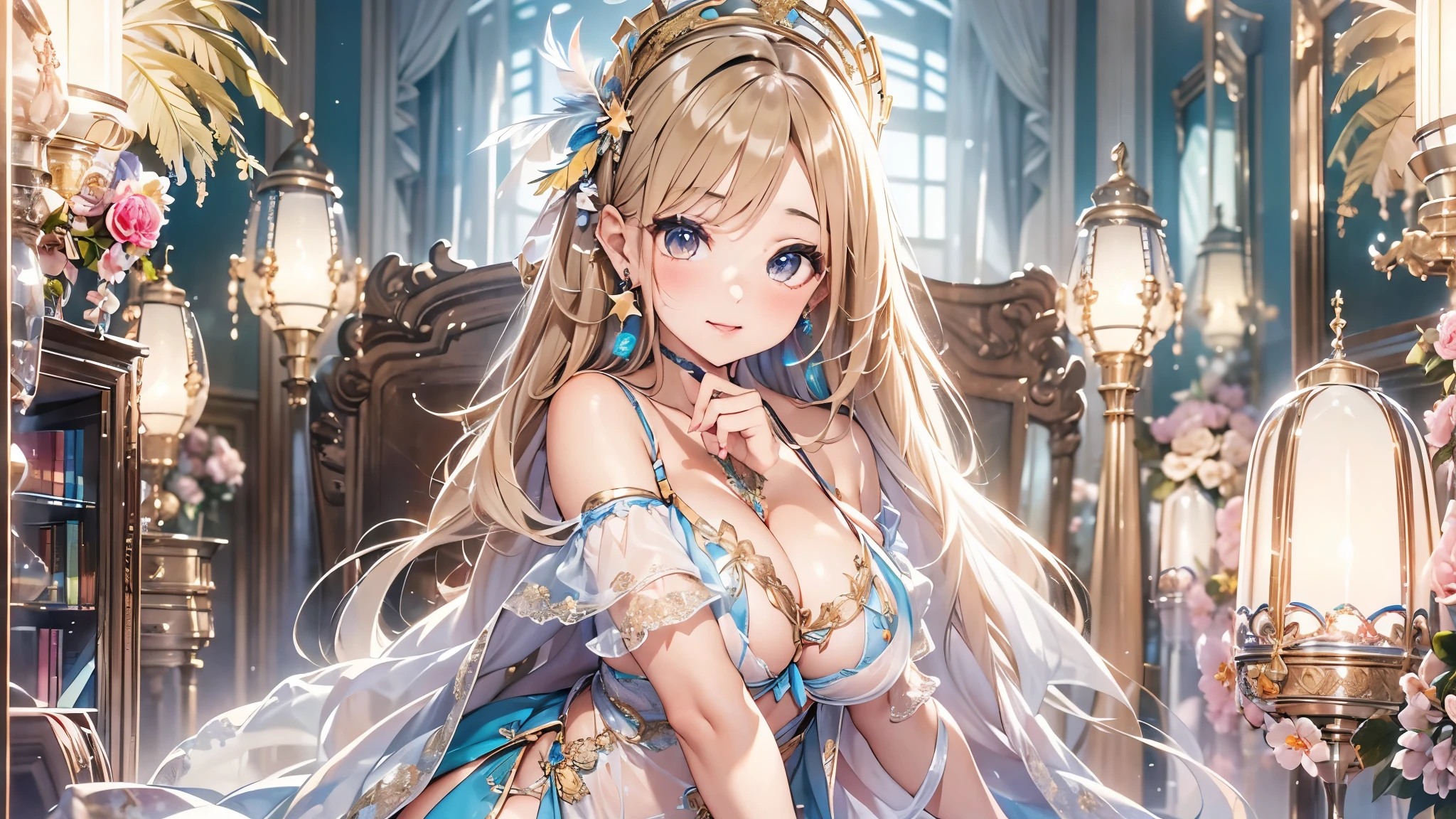 過去最高のmasterpiece、beautiful美しさ, 3D two-dimensional, rich, blonde, skirt, stockings, high heels, star、(Highly detailed CG Unity 8K wallpaper),(masterpiece), (最高quality), (超be familiar with), (best work),(best shadow), (sharp eyeliner, eye shadow, fine eye:1.1), (超High resolution,realistic,最高quality,realistic),(8K,RAW photo,最高quality,star),mature woman、sensual curves、huge breasts、thighs、bubble、お尻のmasterpiece, 最高quality, 超be familiar with, full body shot, mature woman, beautiful mature woman, nightgown and underwear, enchanting smile, thick lips, Chubby lips, blush, looking at the viewer, provocative expression, beautifulhair型, cleavage, Plump、curvy hips、attractive face、sexy lingerie、an inviting gaze、Expression of emotions、Lewd underwear、(((erotic see-through lingerie set)))、Standing position、gorgeous accessories 、big breastsの女性, bare shoulders, 金色のhair, colored feather, metal ornaments, colored flowers, particle, light, (masterpiece, 最高quality, 最高quality, official art, beautiful and aesthetic:1.2), (1 girl:1.5), 非常にbe familiar with,(fractal art:1.1),(colorful:1.1)、(flowers:1.3),most detailed,(zentangle:1.2), (dynamic pose), (abstract background:1.3), (shiny skin), (lots of colors :1.4), ,(earrings:1.4), (feather:1.4),masterpiece, 最高quality, 超be familiar with, 30~40 years, full body shot, beautiful 、さまざまなhair型，gold headband，plump breasts，beautiful，greek clothing，Tulle covers the breasts，perfectly proportioned, detailed clothing details,marble，god statue，cinematic lighting, film grain, 8K, masterpiece, 超be familiar with, high detail, 高quality, High resolution,(((NSFW:1.2)))、exposed chest、Openwork decoration，(((see through dress)))、(((解剖学的に正しいbody))) , 最高quality, 超be familiar with, (((Lewd underwear)))、raise your butt, from below, (((R-18)))、thighs, big breasts, Are standing, cowboy shot, blush, (((1 girl))), (masterpiece:1.3), (High resolution), (8K), (非常にbe familiar with), perfect face, Nice eye and face, (((最高quality))), (超be familiar with), detailed face and eye, (alone), beautifuleye,(((sexy pose)))、(((整ったbig breasts)))、((beautiful eye))、luxury、(((超High resolution)))、(((detailed description)))、(((ぽっちゃりbody型)))、(((解剖学的構造に一致したbodyの部位)))、beautiful長いまつ毛、バランスのとれたbody型,2 feet、Just the right size for your legs and arms、Fishnet tights、glamorous、(((Clear white and black eye)))、lipstick、Sparkling、(Undistorted face, eye, body)、jewelry、gem、(長くカールしたbeautifulまつ毛)、(((バランス良いbeautiful胸)))、(transparent, Exquisite skin:1.2)、(((完璧なglamorousボディー)))、actress face、Super beautiful、Cute smile、Healing beauty、Flower shower、完璧なeye、realistic depiction、Super sexy、glossy、Glamorous、double eyelids、Good dark makeup、makeup、ぼやけていないeye , expensive_quality, expensive_solve, masterpiece*I wore, whitespace, colorful, 1 girl, alone, white_hair, prism hair, [pink|green] eye, gradient eye, multicolored eye, shine eye, shine, Sparkling, shine white particles, Alone、one shot、adorable、Plump、Glossy and exquisite skin、はっきりしたeye鼻立ち、realistic eyes、whiteい肌, real human skin, (be familiar with), oval face, pore,  (8K, Raw photo, realistic: 1.4), one girl,  (Gentle and Goddess-like Eyes) happiness: 1.2), (lip gloss, eyelash, gross face, 最高quality, 超High resolution, wide lighting, natural shading)