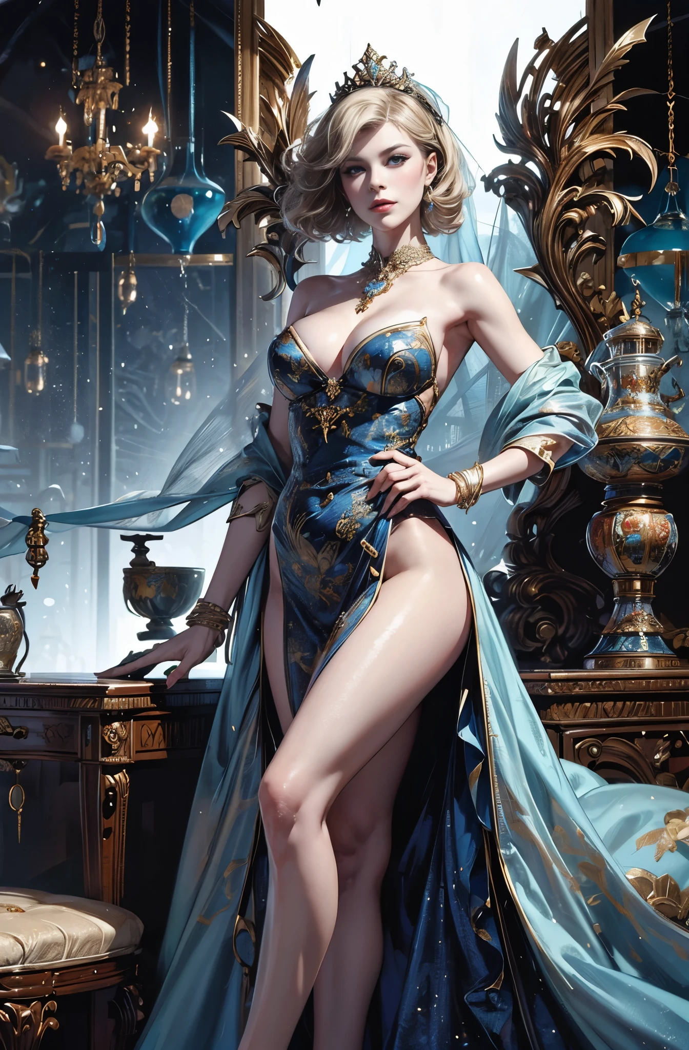 A beautiful young woman standing elegantly, Delphine Seyrig, gorgeous, refinement, Smile, perfect tall model body, inspired by Fenghua Zhong, wallop style, Style Ivan Talavera and Artgerm, wallop and art germ, art germ style, inspired by Vincent Lefevre, Gwaites style artwork, artgerm and wlop, figurative art, Beautiful and expressive paintings, Beautiful artwork illustration, wonderful, cool beauty, highest quality, official art, perfect composition, perfect angle, best shot, female solo, sharp outline, melancholy, nostalgia, romantic, Eyes without pupils, color eye, ideal anima, unforgettable woman, monologue, The present blends with the past, 1960s Paris