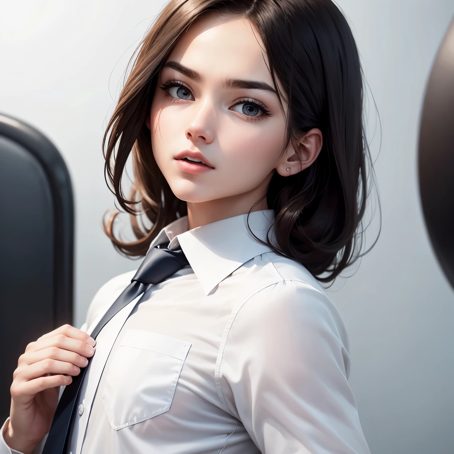 face type oval, crew hair,facial expressions thinking,White Dress Shirt wears a crisp white dress shirt, This conveys a sense of professionalism and seriousness.