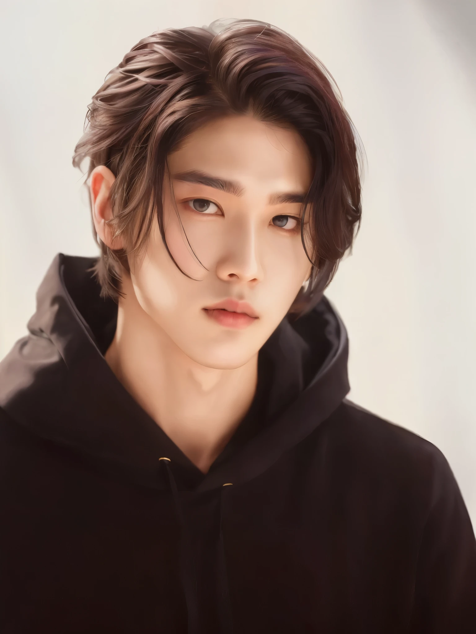 a close up of a person wearing a black hoodie, cai xukun, inspired by Zhang Han, jung jaehyun, jinyoung shin, yanjun chengt, by Yang J, hyung tae, by Ni Tian, inspired by jeonseok lee, taejune kim, beautiful androgynous prince, south korean male, young wan angel, a handsome man，black short hair