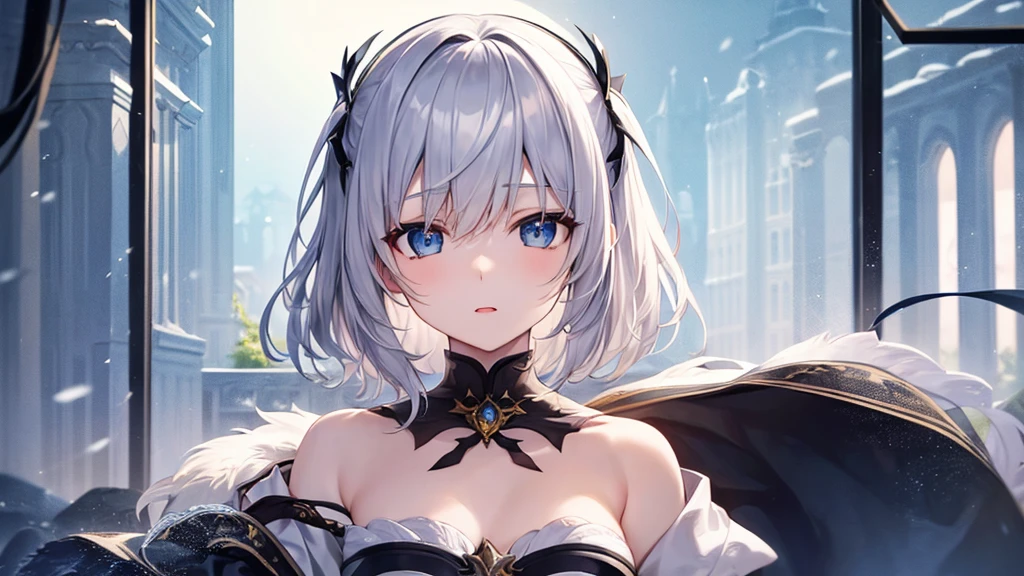 (best quality,4k,8k,highres,masterpiece:1.2),ultra-detailed,(realistic,photorealistic,photo-realistic:1.37),1girl,blue eyes, short hair, white hair, hair clips, hair pins, wearing white hoodies,city,winter snow,night,absurdres,high res, ultrasharp, 8K, masterpiece, looking at viewer, fantasy, magical, snowy rooftops, frosty breath rising, glowing streetlights, ethereal atmosphere, dreamlike, serene, quiet streets, distant city skyline, soft falling snowflakes, intricate details of the girl's face and outfit, delicate snowflakes on her eyelashes, mysterious expression, enchanting beauty, captivating gaze, snow-covered trees, blurred lights in the background, vibrant red contrasted against the white snow, mesmerizing scene, evoking a sense of wonder and magic. BREAK outdoors, city, BREAK looking at viewer, BREAK (masterpiece:1.2), best quality, high resolution, unity 8k wallpaper, (illustration:0.8), (beautiful detailed eyes:1.6), extremely detailed face, perfect lighting, extremely detailed CG, (perfect hands, perfect anatomy),