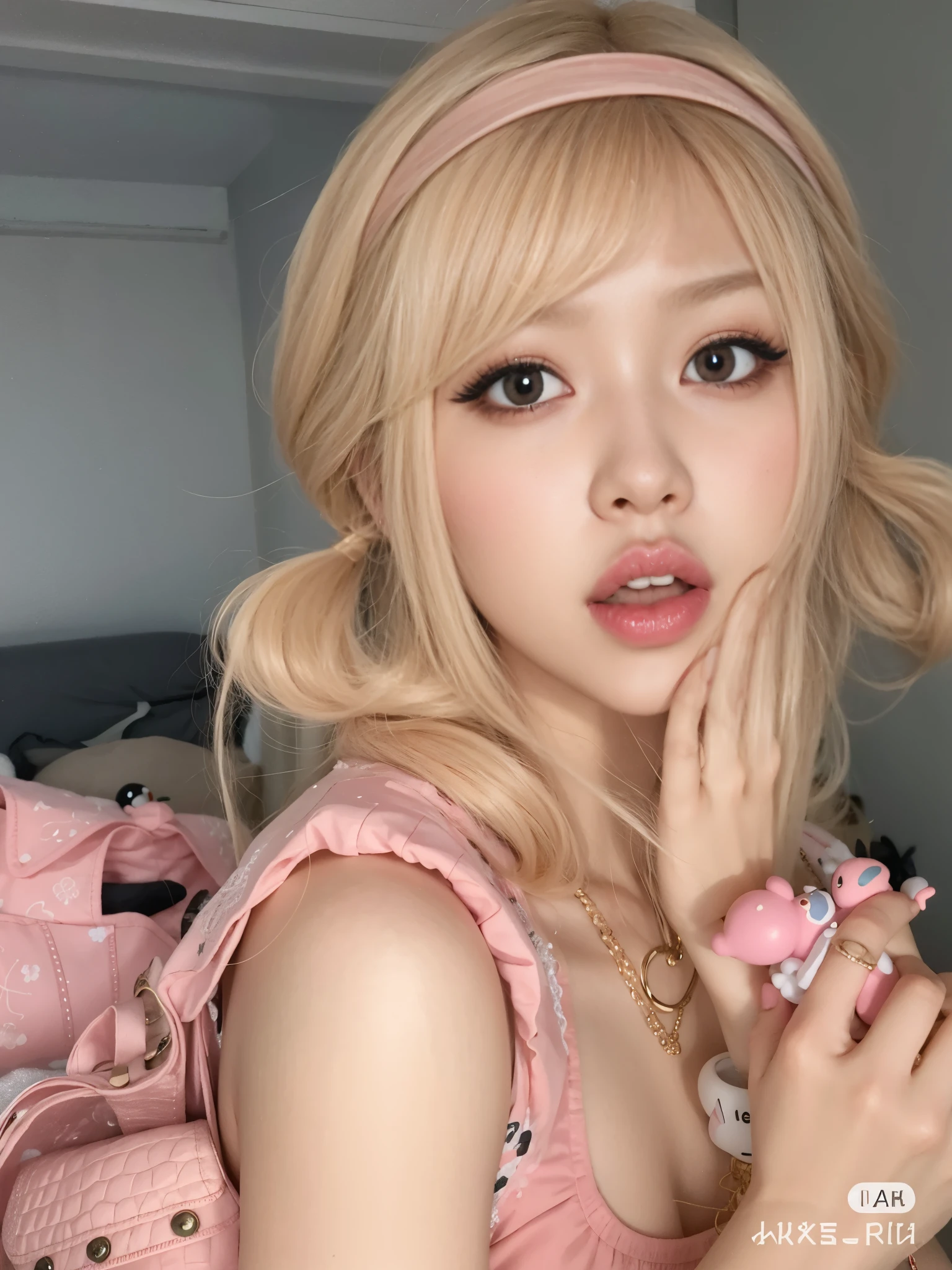 chica rubia con el pelo rosa y un bolso rosa posando para una foto, Hermosa Delphine, ulzzang, maquillaje popular de Corea del Sur, Portrait of the Japanese gyaru, Chica de anime en la vida real, cabello rubio y ojos grandes, Fairycore, anime barbie doll, Lalisa Manobal, Ruan lindo vtuber, Articulated doll with ball, kawaii aesthetics