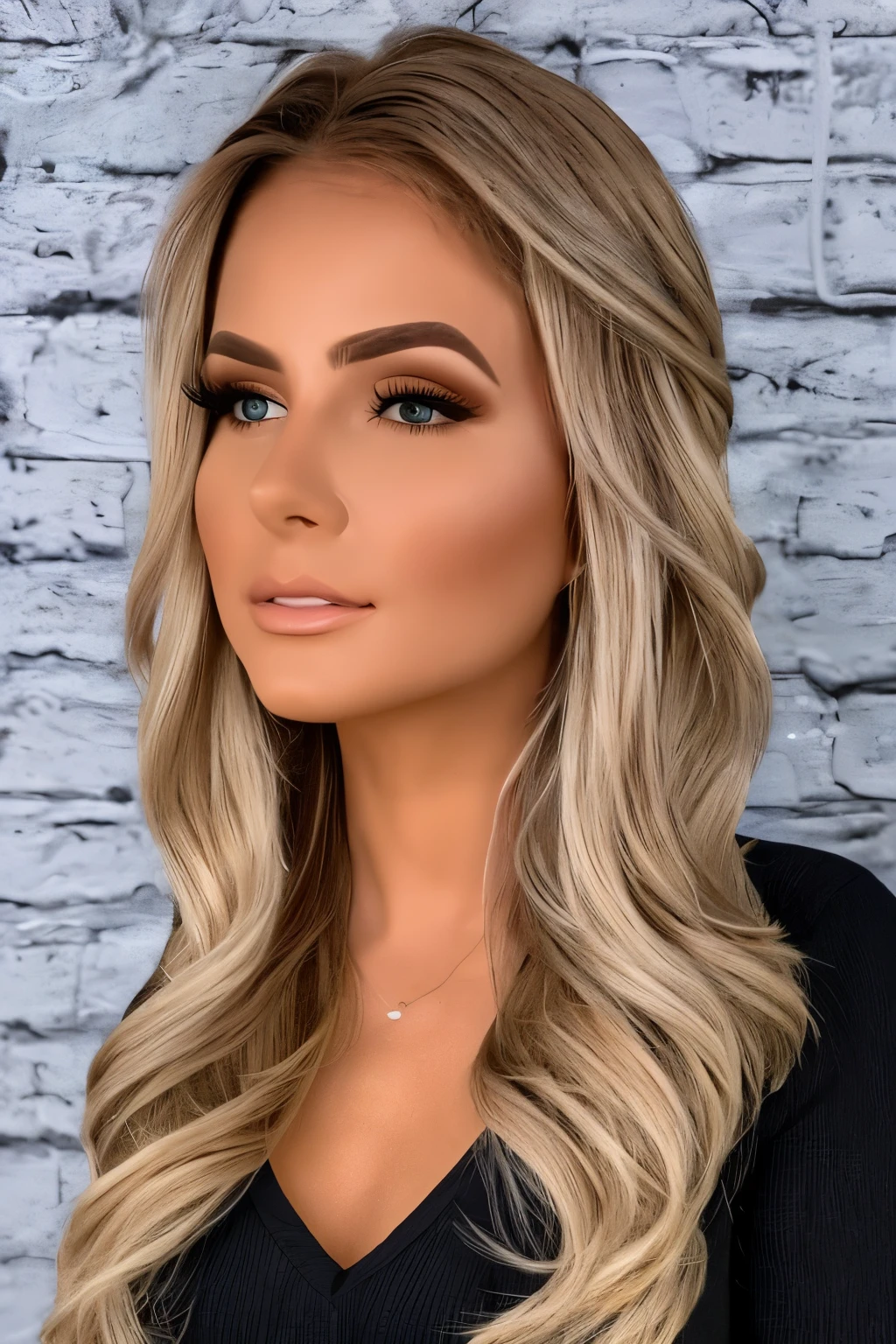 modelo rubia de ojos claros con cara sexosa vista de frente, pechos grandes lenceria hilo blanco mirada frontal a la camara