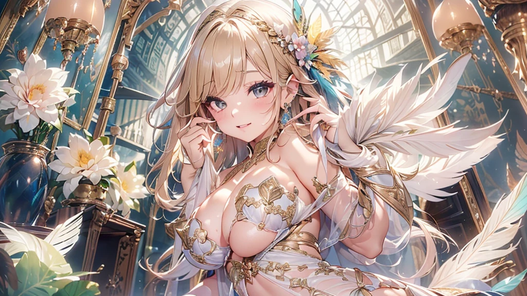 過去最高のmasterpiece、beautiful美しさ, 3D two-dimensional, rich, blonde, skirt, stockings, high heels, star、(Highly detailed CG Unity 8K wallpaper),(masterpiece), (最高quality), (超be familiar with), (best work),(best shadow), (sharp eyeliner, eye shadow, fine eye:1.1), (超High resolution,realistic,最高quality,realistic),(8K,RAW photo,最高quality,star),mature woman、sensual curves、huge breasts、thighs、bubble、お尻のmasterpiece, 最高quality, 超be familiar with, full body shot, mature woman, beautiful mature woman, nightgown and underwear, enchanting smile, thick lips, Chubby lips, blush, looking at the viewer, provocative expression, beautifulhair型, cleavage, Plump、curvy hips、attractive face、sexy lingerie、an inviting gaze、Expression of emotions、Lewd underwear、(((erotic see-through lingerie set)))、Standing position、gorgeous accessories 、big breastsの女性, bare shoulders, 金色のhair, colored feather, metal ornaments, colored flowers, particle, light, (masterpiece, 最高quality, 最高quality, official art, beautiful and aesthetic:1.2), (1 girl:1.5), 非常にbe familiar with,(fractal art:1.1),(colorful:1.1)、(flowers:1.3),most detailed,(zentangle:1.2), (dynamic pose), (abstract background:1.3), (shiny skin), (lots of colors :1.4), ,(earrings:1.4), (feather:1.4),masterpiece, 最高quality, 超be familiar with, 30~40 years, full body shot, beautiful 、さまざまなhair型，gold headband，plump breasts，beautiful，greek clothing，Tulle covers the breasts，perfectly proportioned, detailed clothing details,marble，god statue，cinematic lighting, film grain, 8K, masterpiece, 超be familiar with, high detail, 高quality, High resolution,(((NSFW:1.2)))、exposed chest、Openwork decoration，(((see through dress)))、(((解剖学的に正しいbody))) , 最高quality, 超be familiar with, (((Lewd underwear)))、raise your butt, from below, (((R-18)))、thighs, big breasts, Are standing, cowboy shot, blush, (((1 girl))), (masterpiece:1.3), (High resolution), (8K), (非常にbe familiar with), perfect face, Nice eye and face, (((最高quality))), (超be familiar with), detailed face and eye, (alone), beautifuleye,(((sexy pose)))、(((整ったbig breasts)))、((beautiful eye))、luxury、(((超High resolution)))、(((detailed description)))、(((ぽっちゃりbody型)))、(((解剖学的構造に一致したbodyの部位)))、beautiful長いまつ毛、バランスのとれたbody型,2 feet、Just the right size for your legs and arms、Fishnet tights、glamorous、(((Clear white and black eye)))、lipstick、Sparkling、(Undistorted face, eye, body)、jewelry、gem、(長くカールしたbeautifulまつ毛)、(((バランス良いbeautiful胸)))、(transparent, Exquisite skin:1.2)、(((完璧なglamorousボディー)))、actress face、Super beautiful、Cute smile、Healing beauty、Flower shower、完璧なeye、realistic depiction、Super sexy、glossy、Glamorous、double eyelids、Good dark makeup、makeup、ぼやけていないeye , expensive_quality, expensive_solve, masterpiece*I wore, whitespace, colorful, 1 girl, alone, white_hair, prism hair, [pink|green] eye, gradient eye, multicolored eye, shine eye, shine, Sparkling, shine white particles, Alone、one shot、adorable、Plump、Glossy and exquisite skin、はっきりしたeye鼻立ち、realistic eyes、whiteい肌, real human skin, (be familiar with), oval face, pore,  (8K, Raw photo, realistic: 1.4), one girl,  (Gentle and Goddess-like Eyes) happiness: 1.2), (lip gloss, eyelash, gross face, 最高quality, 超High resolution, wide lighting, natural shading)