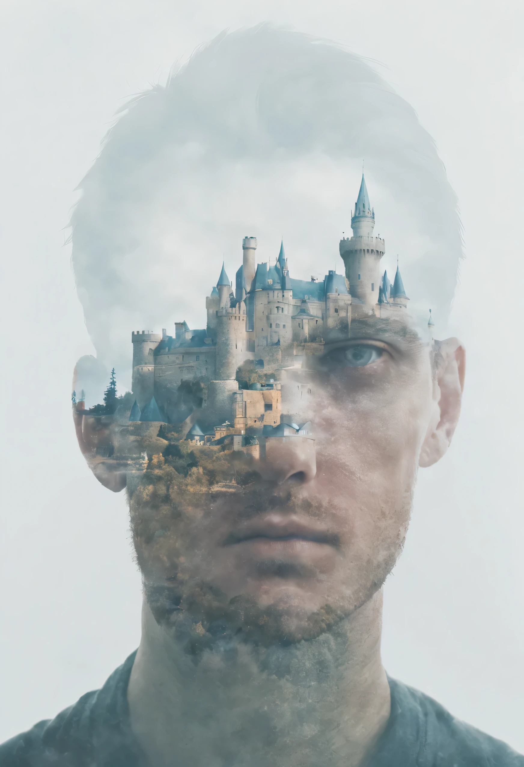 Double exposure style fusion of man and castle