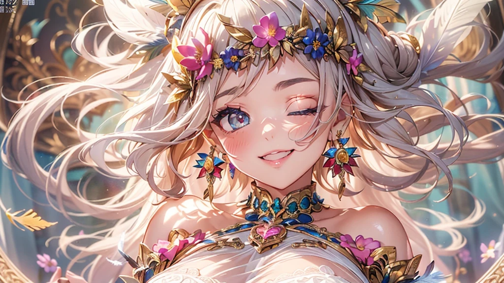 過去最高のmasterpiece、beautiful美しさ, 3D two-dimensional, rich, blonde, skirt, stockings, high heels, star、(Highly detailed CG Unity 8K wallpaper),(masterpiece), (最高quality), (超be familiar with), (best work),(best shadow), (sharp eyeliner, eye shadow, fine eye:1.1), (超High resolution,realistic,最高quality,realistic),(8K,RAW photo,最高quality,star),mature woman、sensual curves、huge breasts、thighs、bubble、お尻のmasterpiece, 最高quality, 超be familiar with, full body shot, mature woman, beautiful mature woman, nightgown and underwear, enchanting smile, thick lips, Chubby lips, blush, looking at the viewer, provocative expression, beautifulhair型, cleavage, Plump、curvy hips、attractive face、sexy lingerie、an inviting gaze、Expression of emotions、Lewd underwear、(((erotic see-through lingerie set)))、Standing position、gorgeous accessories 、big breastsの女性, bare shoulders, 金色のhair, colored feather, metal ornaments, colored flowers, particle, light, (masterpiece, 最高quality, 最高quality, official art, beautiful and aesthetic:1.2), (1 girl:1.5), 非常にbe familiar with,(fractal art:1.1),(colorful:1.1)、(flowers:1.3),most detailed,(zentangle:1.2), (dynamic pose), (abstract background:1.3), (shiny skin), (lots of colors :1.4), ,(earrings:1.4), (feather:1.4),masterpiece, 最高quality, 超be familiar with, 30~40 years, full body shot, beautiful 、さまざまなhair型，gold headband，plump breasts，beautiful，greek clothing，Tulle covers the breasts，perfectly proportioned, detailed clothing details,marble，god statue，cinematic lighting, film grain, 8K, masterpiece, 超be familiar with, high detail, 高quality, High resolution,(((NSFW:1.2)))、exposed chest、Openwork decoration，(((see through dress)))、(((解剖学的に正しいbody))) , 最高quality, 超be familiar with, (((Lewd underwear)))、raise your butt, from below, (((R-18)))、thighs, big breasts, Are standing, cowboy shot, blush, (((1 girl))), (masterpiece:1.3), (High resolution), (8K), (非常にbe familiar with), perfect face, Nice eye and face, (((最高quality))), (超be familiar with), detailed face and eye, (alone), beautifuleye,(((sexy pose)))、(((整ったbig breasts)))、((beautiful eye))、luxury、(((超High resolution)))、(((detailed description)))、(((ぽっちゃりbody型)))、(((解剖学的構造に一致したbodyの部位)))、beautiful長いまつ毛、バランスのとれたbody型,2 feet、Just the right size for your legs and arms、Fishnet tights、glamorous、(((Clear white and black eye)))、lipstick、Sparkling、(Undistorted face, eye, body)、jewelry、gem、(長くカールしたbeautifulまつ毛)、(((バランス良いbeautiful胸)))、(transparent, Exquisite skin:1.2)、(((完璧なglamorousボディー)))、actress face、Super beautiful、Cute smile、Healing beauty、Flower shower、完璧なeye、realistic depiction、Super sexy、glossy、Glamorous、double eyelids、Good dark makeup、makeup、ぼやけていないeye , expensive_quality, expensive_solve, masterpiece*I wore, whitespace, colorful, 1 girl, alone, white_hair, prism hair, [pink|green] eye, gradient eye, multicolored eye, shine eye, shine, Sparkling, shine white particles, Alone、one shot、adorable、Plump、Glossy and exquisite skin、はっきりしたeye鼻立ち、realistic eyes、whiteい肌, real human skin, (be familiar with), oval face, pore,  (8K, Raw photo, realistic: 1.4), one girl,  (Gentle and Goddess-like Eyes) happiness: 1.2), (lip gloss, eyelash, gross face, 最高quality, 超High resolution, wide lighting, natural shading)