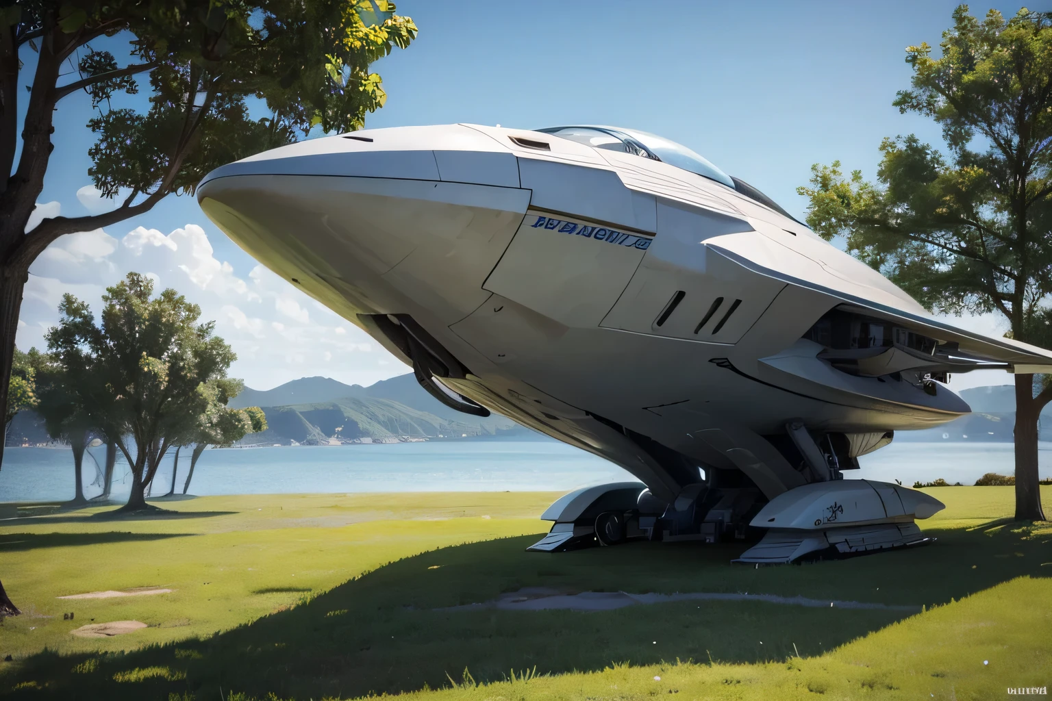 3D nature background with a huge spaceship