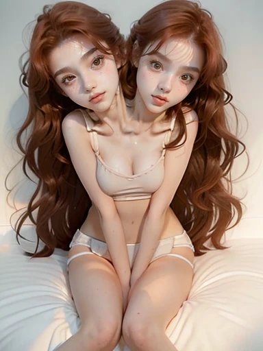 2heads, two headed girl, (16 year old girl:1.5), (female:1.5), (two heads attached to one body:1.4), (redhead:1.3), conjoined twins, heads side by side, one torso, young, uncomfortable, barefoot