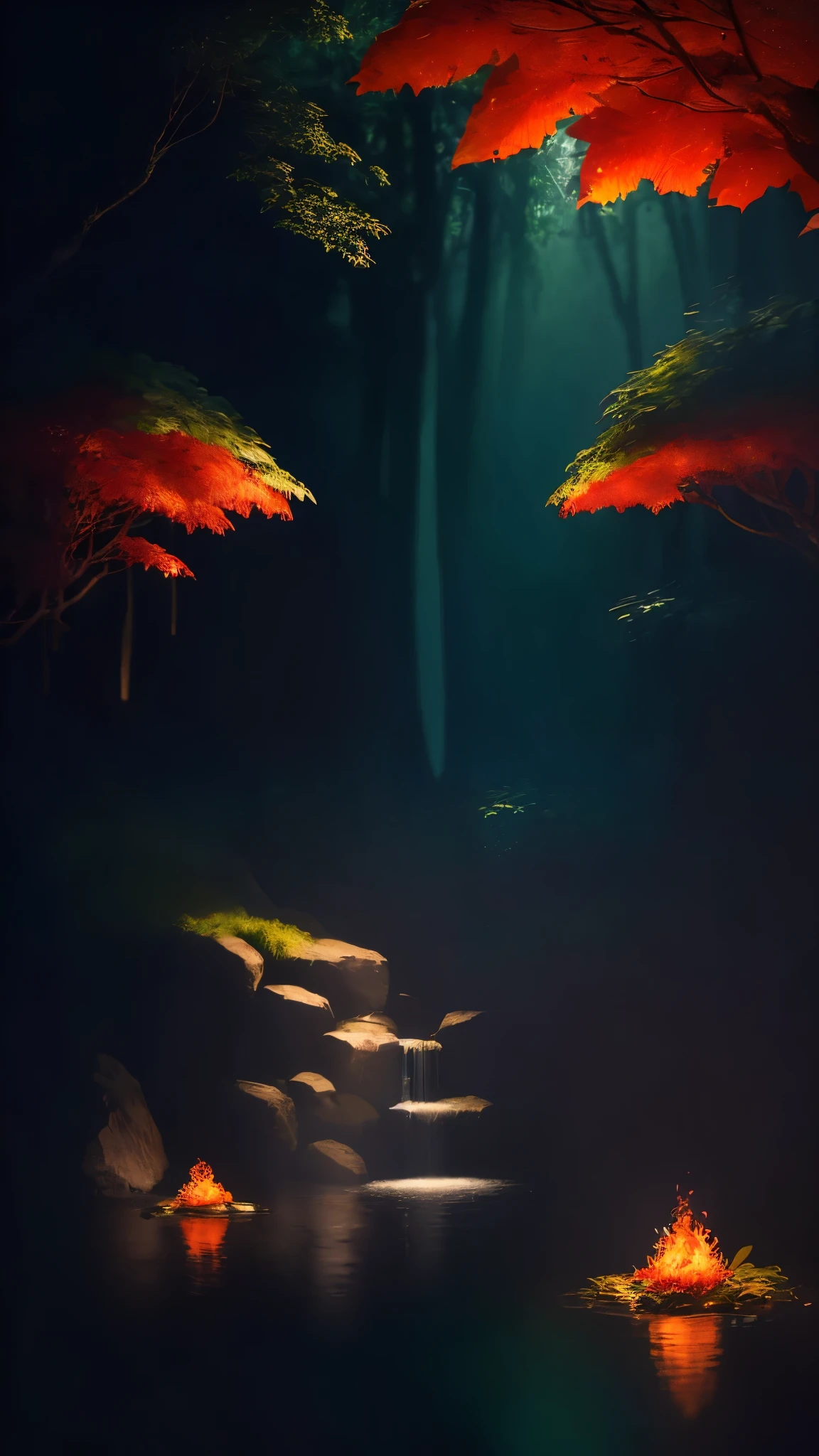 masterpiece, highest quality, (Highly detailed CG integrated 8k wallpaper), (highest quality), (best illustrations), (best shadow), glowing elf with a glowing deer, Pool drinking water, natureの要素 in forest theme. Mysterious Forest, beautiful forest, nature, surrounded by flowers, delicate leaf and branch angle surrounded by fire Fly (natureの要素), (Jungle theme), (leaf), (branch angle), (fire Fly), (particle effects) Other 3D, octane rendering, ray tracing, Super detailed - V6, deer