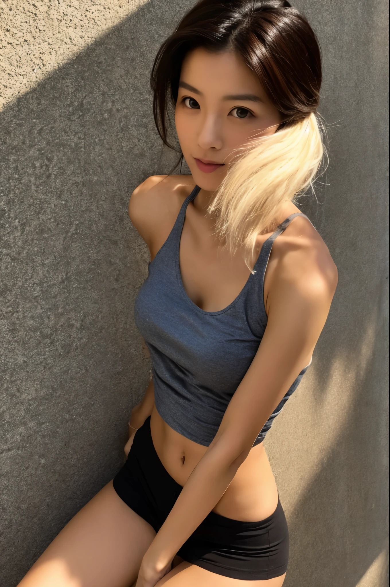 Portrait, A skinny Japanese lady, look at viewer, various hair style, tank top