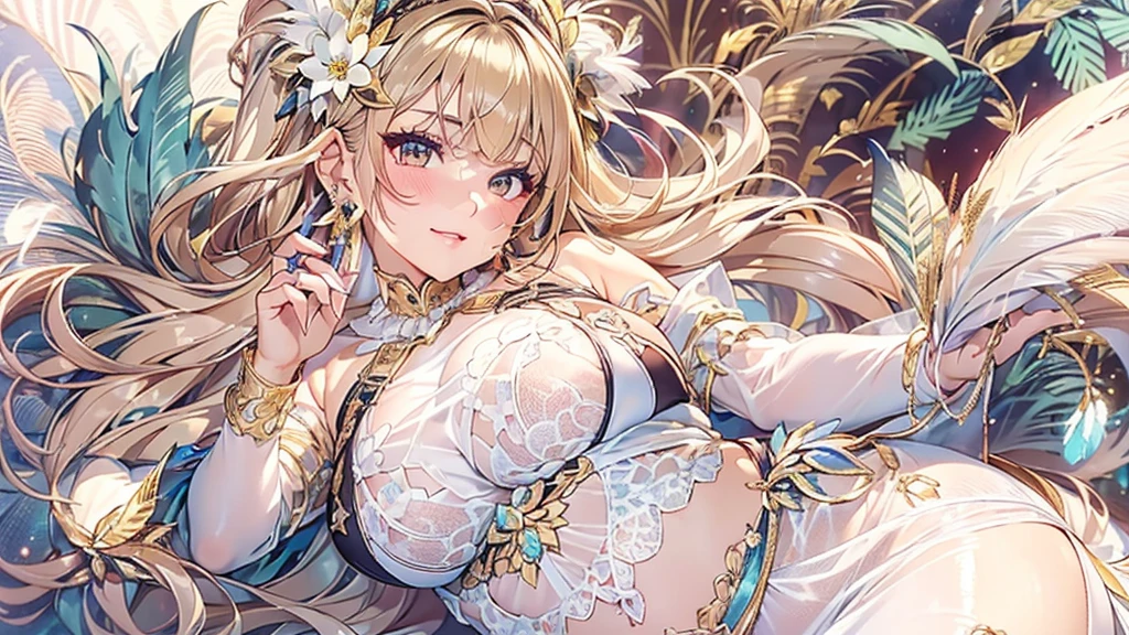 過去最高のmasterpiece、beautiful美しさ, 3D two-dimensional, rich, blonde, skirt, stockings, high heels, star、(Highly detailed CG Unity 8K wallpaper),(masterpiece), (最高quality), (超be familiar with), (best work),(best shadow), (sharp eyeliner, eye shadow, fine eye:1.1), (超High resolution,realistic,最高quality,realistic),(8K,RAW photo,最高quality,star),mature woman、sensual curves、huge breasts、thighs、bubble、お尻のmasterpiece, 最高quality, 超be familiar with, full body shot, mature woman, beautiful mature woman, nightgown and underwear, enchanting smile, thick lips, Chubby lips, blush, looking at the viewer, provocative expression, beautifulhair型, cleavage, Plump、curvy hips、attractive face、sexy lingerie、an inviting gaze、Expression of emotions、Lewd underwear、(((erotic see-through lingerie set)))、Standing position、gorgeous accessories 、big breastsの女性, bare shoulders, 金色のhair, colored feather, metal ornaments, colored flowers, particle, light, (masterpiece, 最高quality, 最高quality, official art, beautiful and aesthetic:1.2), (1 girl:1.5), 非常にbe familiar with,(fractal art:1.1),(colorful:1.1)、(flowers:1.3),most detailed,(zentangle:1.2), (dynamic pose), (abstract background:1.3), (shiny skin), (lots of colors :1.4), ,(earrings:1.4), (feather:1.4),masterpiece, 最高quality, 超be familiar with, 30~40 years, full body shot, beautiful 、さまざまなhair型，gold headband，plump breasts，beautiful，greek clothing，Tulle covers the breasts，perfectly proportioned, detailed clothing details,marble，god statue，cinematic lighting, film grain, 8K, masterpiece, 超be familiar with, high detail, 高quality, High resolution,(((NSFW:1.2)))、exposed chest、Openwork decoration，(((see through dress)))、(((解剖学的に正しいbody))) , 最高quality, 超be familiar with, (((Lewd underwear)))、raise your butt, from below, (((R-18)))、thighs, big breasts, Are standing, cowboy shot, blush, (((1 girl))), (masterpiece:1.3), (High resolution), (8K), (非常にbe familiar with), perfect face, Nice eye and face, (((最高quality))), (超be familiar with), detailed face and eye, (alone), beautifuleye,(((sexy pose)))、(((整ったbig breasts)))、((beautiful eye))、luxury、(((超High resolution)))、(((detailed description)))、(((ぽっちゃりbody型)))、(((解剖学的構造に一致したbodyの部位)))、beautiful長いまつ毛、バランスのとれたbody型,2 feet、Just the right size for your legs and arms、Fishnet tights、glamorous、(((Clear white and black eye)))、lipstick、Sparkling、(Undistorted face, eye, body)、jewelry、gem、(長くカールしたbeautifulまつ毛)、(((バランス良いbeautiful胸)))、(transparent, Exquisite skin:1.2)、(((完璧なglamorousボディー)))、actress face、Super beautiful、Cute smile、Healing beauty、Flower shower、完璧なeye、realistic depiction、Super sexy、glossy、Glamorous、double eyelids、Good dark makeup、makeup、ぼやけていないeye , expensive_quality, expensive_solve, masterpiece*I wore, whitespace, colorful, 1 girl, alone, white_hair, prism hair, [pink|green] eye, gradient eye, multicolored eye, shine eye, shine, Sparkling, shine white particles, Alone、one shot、adorable、Plump、Glossy and exquisite skin、はっきりしたeye鼻立ち、realistic eyes、whiteい肌, real human skin, (be familiar with), oval face, pore,  (8K, Raw photo, realistic: 1.4), one girl,  (Gentle and Goddess-like Eyes) happiness: 1.2), (lip gloss, eyelash, gross face, 最高quality, 超High resolution, wide lighting, natural shading)