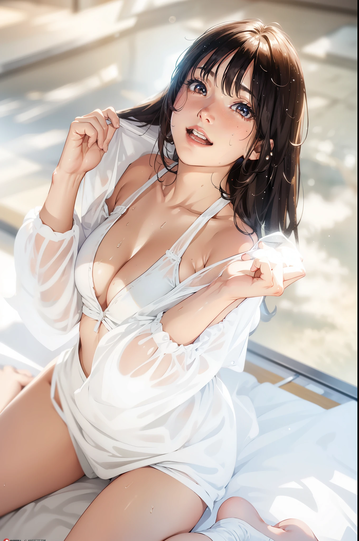 (extremely detailed CG unity 8k wallpaper), (masterpiece), (best quality), (ultra-detailed), (best illustration), (best shadow), (absurdres), BREAK girl, sweat, steam, medium breast, nsfw, looking at viewer, light smile, 