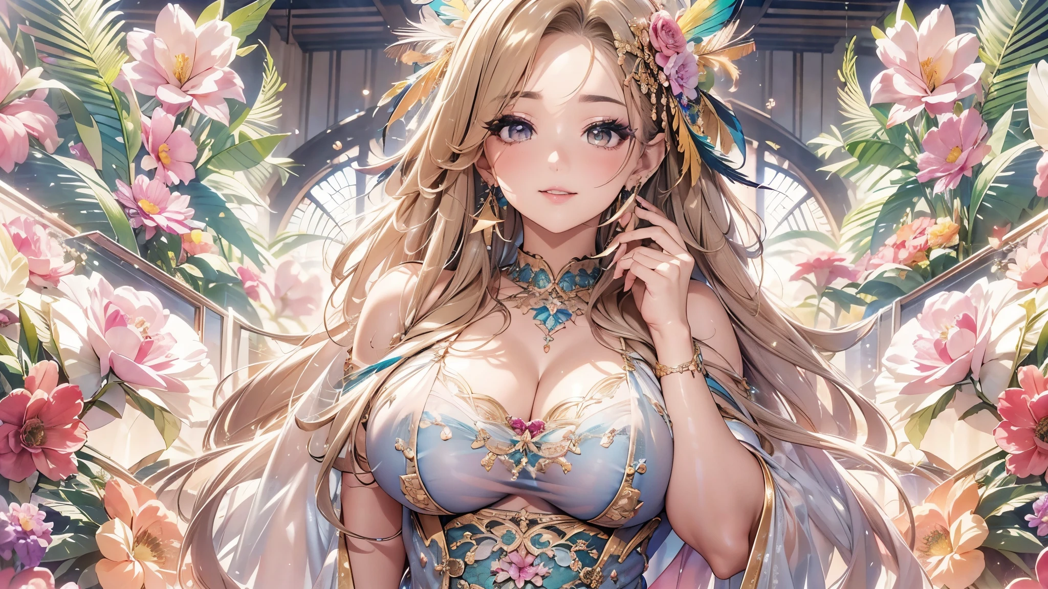 過去最高のmasterpiece、beautiful美しさ, 3D two-dimensional, rich, blonde, skirt, stockings, high heels, star、(Highly detailed CG Unity 8K wallpaper),(masterpiece), (最高quality), (超be familiar with), (best work),(best shadow), (sharp eyeliner, eye shadow, fine eye:1.1), (超High resolution,realistic,最高quality,realistic),(8K,RAW photo,最高quality,star), woman、sensual curves、huge breasts、bubble、お尻のmasterpiece, 最高quality, 超be familiar with, full body shot, mature woman,iful mature woman, nightnd underwear, enchanting smile, thick lips, Chubby lips, blush, looking at the viewer, provocative expression, beautifulhair型, cleavage, Plump、curvy hiptive face、sexy lingerie、an inviting gaze、Exssion of emotions、Lewd underwear、(((erotic see-throughgerie set)))、Standsition、gorgeous accessories 、big breastsの女性, bare shoulders, 金色のhair, color metal ornaments, colored flowers, particle, light, (masterpiece, 最高quality, 最高quality, official art, beautiful and aesthetic:1.2), (1 girl:1.5), 非常にbe familiar with,(fractal art:1.1),(colorful:1.1)、(flowers:1.3),most detailed,(zentangle:1.2), (dynamic pose), (abstract background:1.3), (shiny skin), (lots of colors :1.4), ,(earrings:1.4), (feather:1.4),masterpiece, 最高quality, 超be familiar with, 30~40 years, full body shot, beautiful 、さまざまなhair型，gold headband，plump breasts，beautiful，greek clothing，Tulle covers the breaststly proportioned, detailed clothing details,marbleatue，cinematic lighting, film grain, 8K, masterpiece, 超be familiar with, high detail, 高quality, High resolution,(((NSFW:1.2)))、exposed chest、Openwork decoration，(((see through dress)))、(((解剖学的に正しいbody))) , 最高quality, 超be familiar with, (((Lewd underwear)))、raise your butt, from below, (((R-18)))、thighs, big bts, Are standing, cowboy shotush, (((1 girl))), (masterpiece:1.3),lution), (8K), (非常にbe familiar with), perfect face, Nice eye and face, (((最高quality))), (超be familiar with), detailed face and eye, (alone), beautifuleye,(((sexy pose)))、(((整ったbig breasts)))、((beautiful eye))、luxury、(((超High resolution)))、(((detai description)))、(((ぽっちゃ))、(((解剖学的構造に一致したbodyの部位)))、beautiful長いまつ毛、バランスのとれたbody型,2 feet、Just the right size for your legs and arms、Fishnet tights、glamorous、(((Clear white and black eye)))、lipstick、Sparkling、(Undistorted face, eye, body)、jewelry、gem、(長くカールしたbeautifulまつ毛)、(((バランス良いbeautiful胸)))、(transparent, Exquisite skin:1.2)、(((完璧なglamorousボディー)))、actress face、Super beautiful、Cute smile、Healing beauty、Flower shower、完璧なeye、realistic depiction、Super sexy、glossy、Glamorous、double eyelids、Good dark makeup、makeup、ぼやけていないeye , expensive_quality, expensisolve, masterpieceI wore, whitespace, colorful, 1 girl, alone, white_hair, prism hair, [pink|green] eye, gradient eye, multicolored eye, shine eye, shine, Sparkling, shine white particles, Alone、one shot、adorable、Plump、Glossy and exquisite skin、はっきりしたeye鼻立ち、realistic eyes、whiteい肌, real human skin, (be ar with), oval face, pore,  (8K, Raw photo, realistic: 1.4), one girl,  (Gentle and Goddess-like Eyes) happiness: 1.2), (lip gloss, eyelash, gross face, 最高quality, 超High resolution, wide lighting, natural shading)