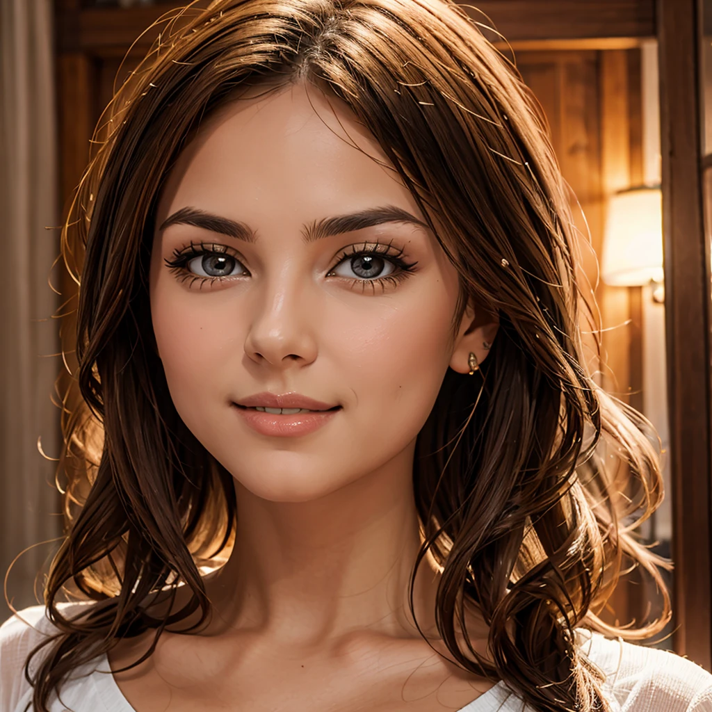 ragazza rossa di capelli , occhi verdi , reggi seno e mutandine , ultra dettagliata , accurata anatomia , precisa bellissima ,. tutto il busto , frontale , felice , risoluzione16k