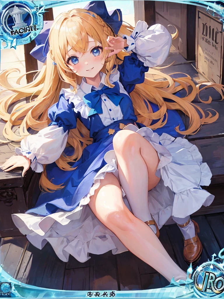 photo realistic, (masterpiece,best quality:1.4),(8k,raw photo,photo realistic:1.2), detailed skin, detailed face,1girl,Japanese idol,cute face, Not Safe for Work, (raw photo, photo realistic: 1.2), 
1girl in, length hair, blue eyes, blonde hair, light smile, ((shiny wavy hair)), diadems, jumping, A pose where can you be seen from below, doress, the bow, (clock, wonderland), gothic dresses, shairband, movement, looking at the viewers, shortsleeves, the bow hair, blue shairband, a smile, red blush, hand on own face , Blue Doress, Alice (Alice in Wonderland), Hair Between Eyes, White frilled legwear, ((Blue the Bow)), A Throne, Puffy Sleeves, Put Your Hand on Your Cheek, Bangss, Apron Dress, shortsleeves, ((Blue bow ribbon)), long hair, (mini crown), foot out of frame, frilld, white gothic dresses,: q, masterpiece, top-quality, (worn skirt, twat, camel's toe)), not safe for work,14-yo, braided bangs,