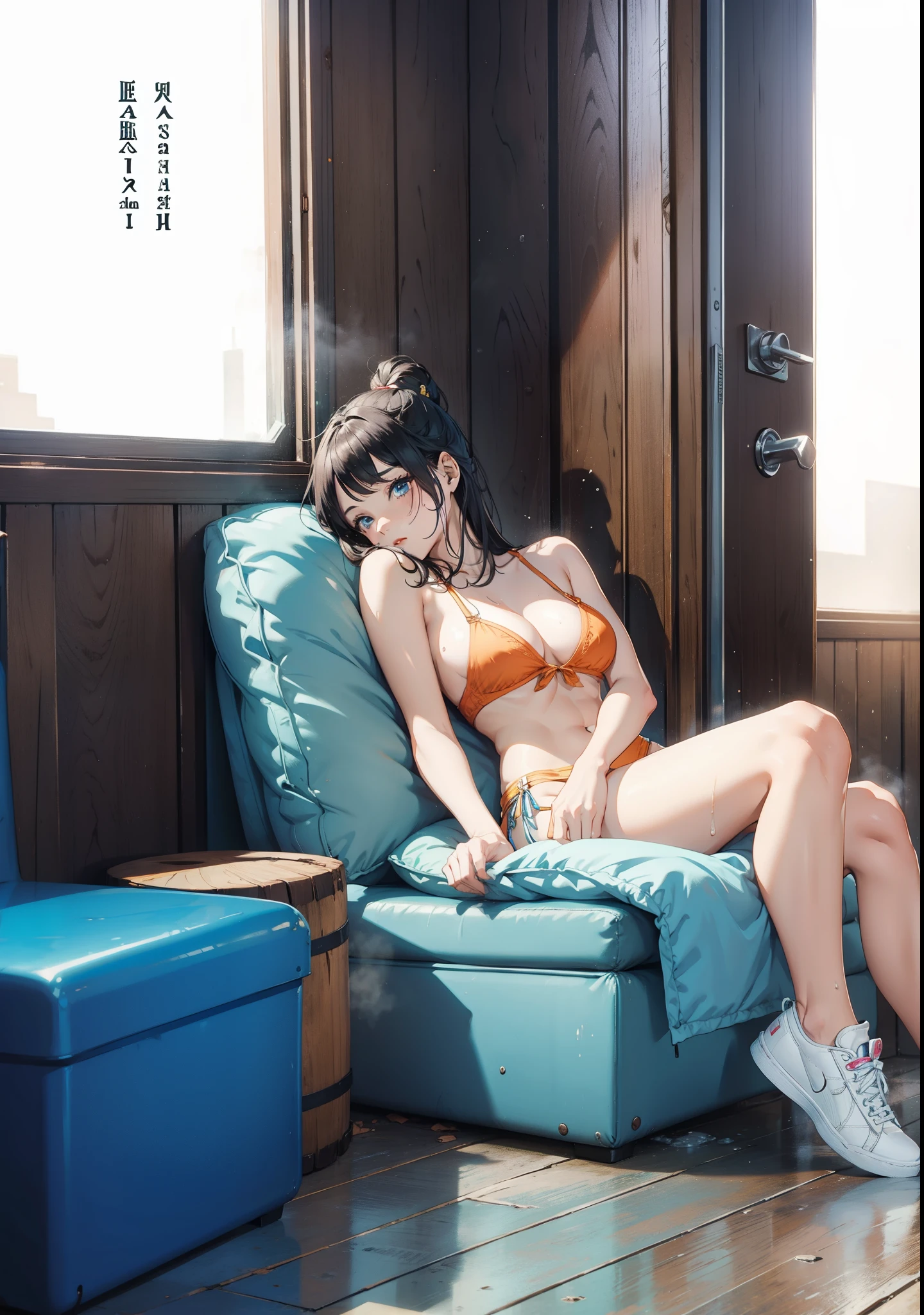 (extremely detailed CG unity 8k wallpaper), (masterpiece), (best quality), (ultra-detailed), (best illustration), (best shadow), (absurdres), BREAK girl, sweat, steam, medium breast, nsfw, looking at viewer, 
