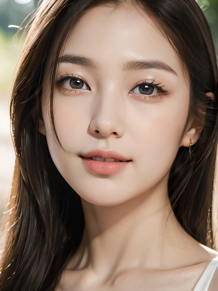 A close up of a woman with long hair and a white top - SeaArt AI