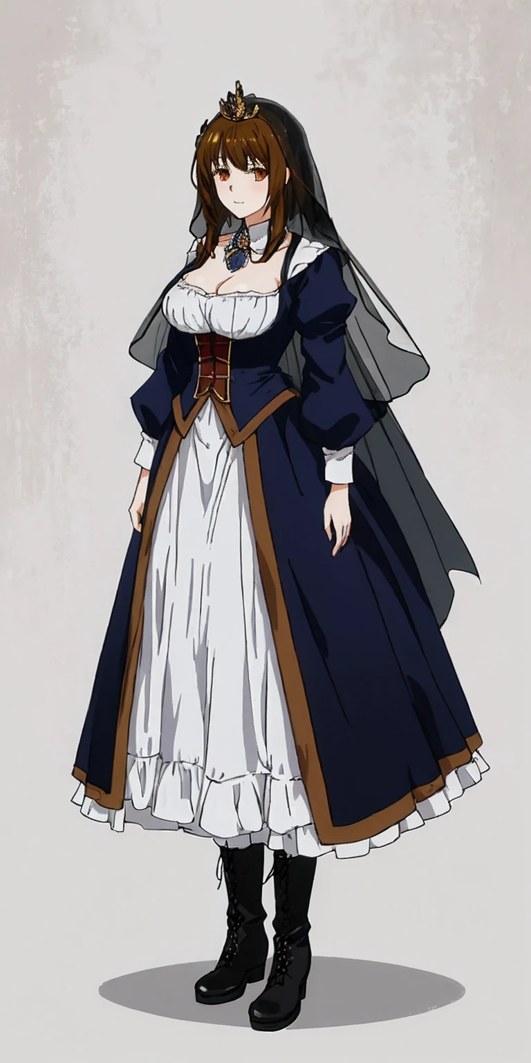 full body of a woman in a dress with a veil, feet together, standing feet together, militar boots, beautiful fantasy maiden slave warrior, beautiful fantasy art portrait, fantasy victorian art, medieval fantasy art, beautiful and elegant queen Roxxane, portrait of queen of light, fantasy portrait art, gothic fantasy art, a beautiful fantasy empress, ((white background))
