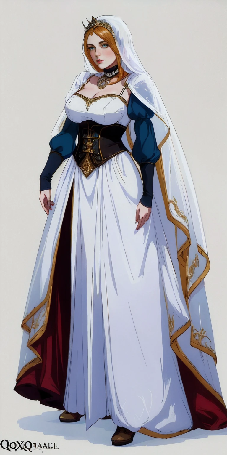 full body of a woman in a dress with a veil, feet together, standing feet together, militar boots, beautiful fantasy maiden slave warrior, beautiful fantasy art portrait, fantasy victorian art, medieval fantasy art, beautiful and elegant queen Roxxane, portrait of queen of light, fantasy portrait art, gothic fantasy art, a beautiful fantasy empress, ((white background))
