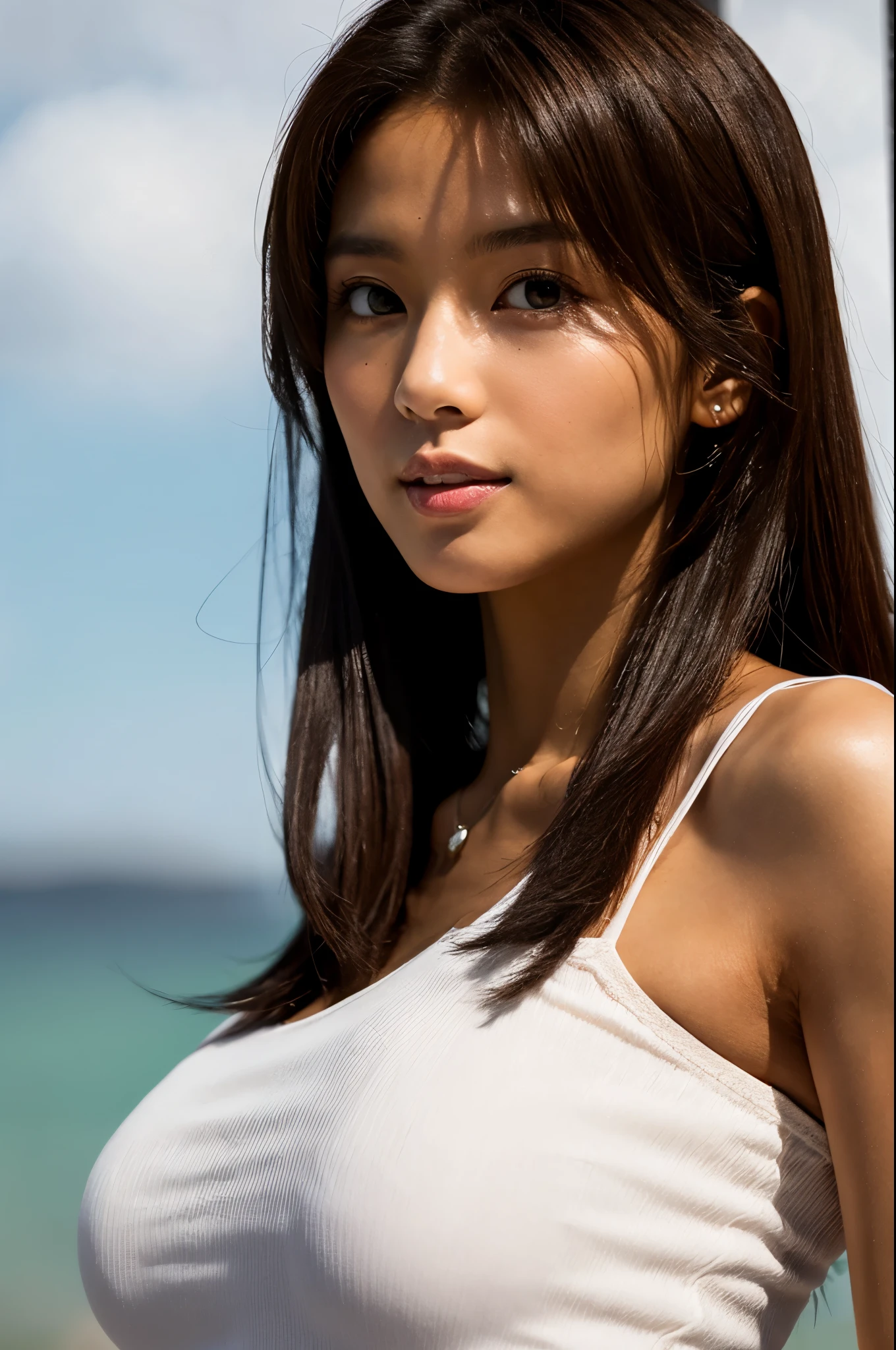 Portrait, A skinny Japanese lady, look at viewer, various hair style, tank top