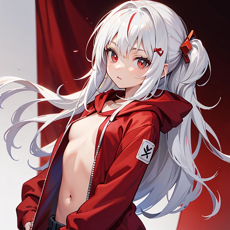Red Hoodie girl small breasts small triangular white hair ornament