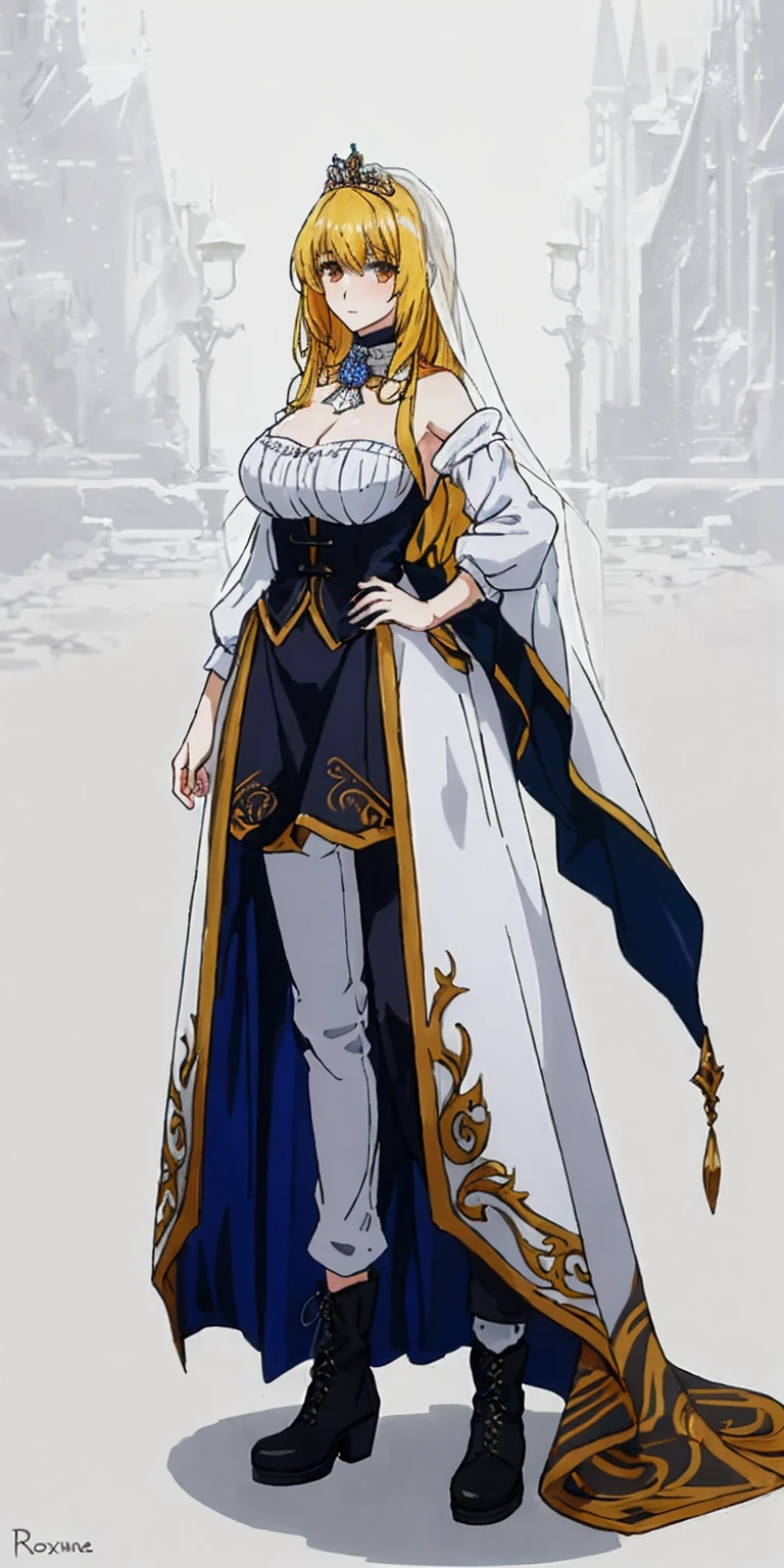 full body of a woman in a dress with a veil, feet together, standing feet together, militar boots, beautiful fantasy maiden slave warrior, beautiful fantasy art portrait, fantasy victorian art, medieval fantasy art, beautiful and elegant queen Roxxane, portrait of queen of light, fantasy portrait art, gothic fantasy art, a beautiful fantasy empress, ((white background)) hands on hips