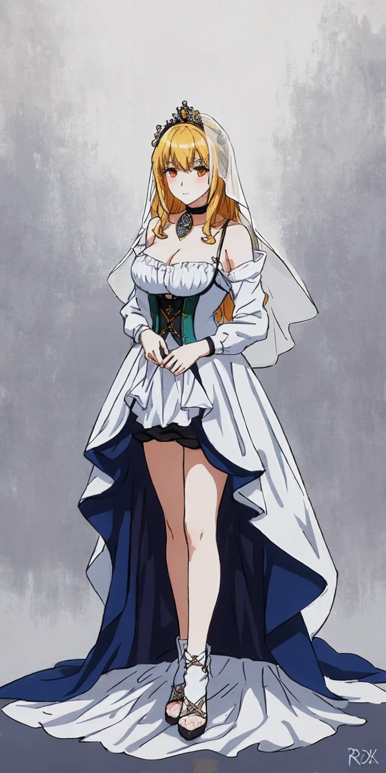 full body of a woman in a dress with a veil, feet together, standing feet together, militar boots, beautiful fantasy maiden slave warrior, beautiful fantasy art portrait, fantasy victorian art, medieval fantasy art, beautiful and elegant queen Roxxane, portrait of queen of light, fantasy portrait art, gothic fantasy art, a beautiful fantasy empress, ((white background))

