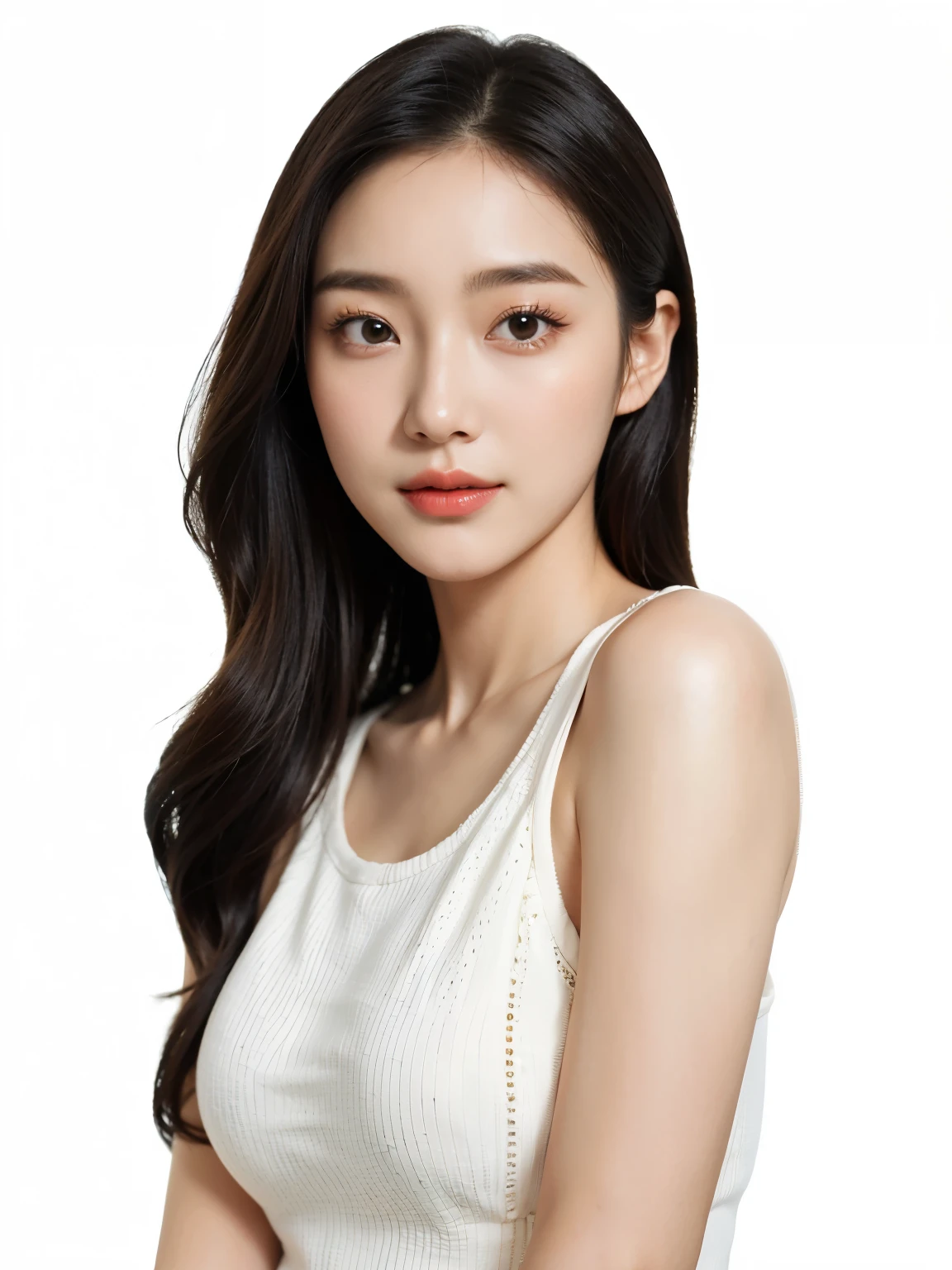 a close up of a woman with long hair wearing a white top, gorgeous young korean woman, beautiful young korean woman, female actress from korea, beautiful south korean woman, young adorable korean face, portrait of female korean idol, lee ji-eun, lee ji - eun, jaeyeon nam, cute korean actress, heonhwa choe, korean artist, korean woman