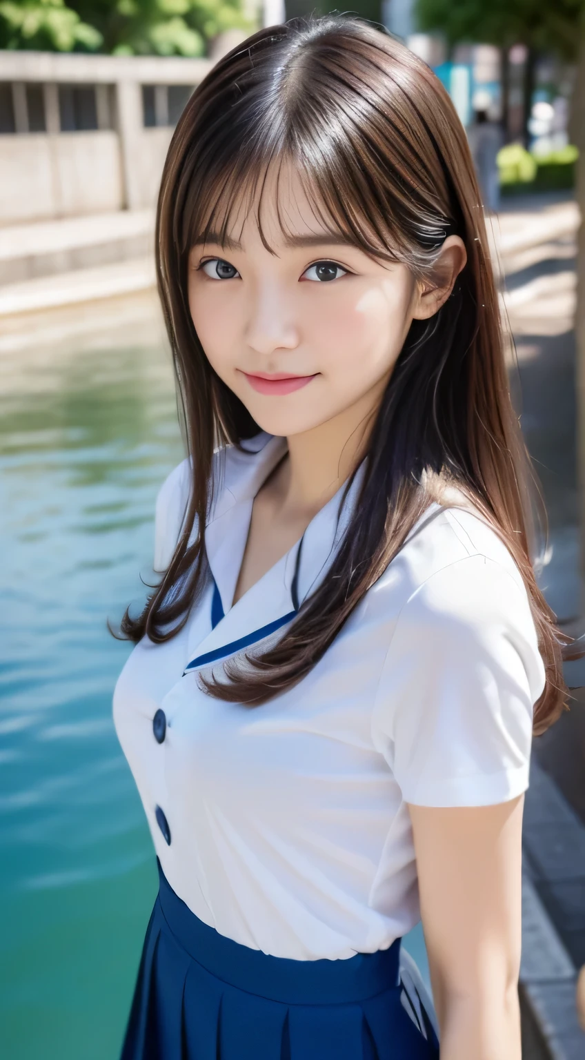 (((32k,high details,high detail、masterpiece,attention to detail,Full body Esbian,alone))),RAW photo & realistic atmosphere,beautiful dark blue eyes,detailed mouth,glossy lips,thin eyebrows,detailed eyes、Soft white skin that shines in every detail、so beautiful eyes with deep blue eyes,detailed lips、so beautiful顔,very well-shaped face、lifelike face,glossy beautiful lips,beautiful eyebrows,infinite reality,Japan High School Uniform Best Design, Realistic like手グラビアアイドル,Very cute high school girl, , japanese girl uniform, Japanese high school girl , like手グラビアアイドル, like手グラビアアイドル, beautiful and cute15 year old child ,the whole body is wet,dripping落ちる,face is flushed,so beautiful15 year old girl,natural soft light、The body is dripping wet,thin clothes,brown shiny hair,hair is wet,dripping水,dripping(Don't wear skirts,barefoot,,Wet and see-through white short sleeve shirt,summer clothes,beautiful and kind eyes,look at the camera:1.3),(((like々beauty,Smooth beautiful legs,exposed thighs,gentle smile,small shapely breasts,immature body,Sexy Uniforms,shortcut,my chest is open))),(Shots from the air,from directly above,photo taken,look up,Lie on your back and float on the water,look up,Spread your arms and legs,lying on your back with a large body,Sleep soundly on your back,Body floating on the surface of the water,Beautiful breasts coming out of the water:1.5)