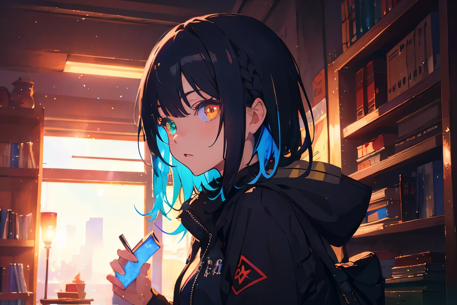 Beautiful Face、Beautiful legs、Black Hair、full moon,neon.hoodie,Sitting、IT Engineer、Building district、Landscape、rooftop、Using a laptop on your lap、You can see the townscape at your feet

