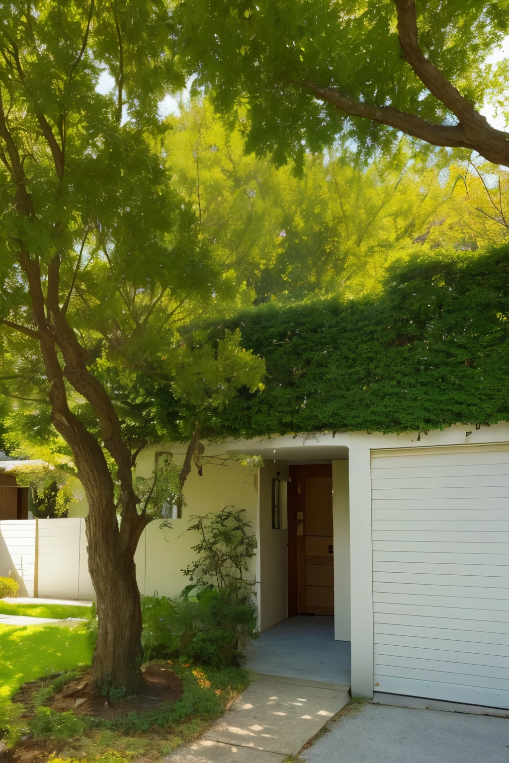 In the serene stillness of the spring garden, a small buckle wood door stands alone, bearing the faint imprint of time. The door's weathered surface, dappled with the sun's rays, reveals the subtle green hue of moss that has grown unchecked for long periods. Despite the door's age, it refuses to close, allowing a single red apricot tree to extend an arm out, as if in defiance of the garden's tranquility. A delicate, ripe apricot rests against the rough bark of the tree, its vibrant hue contributing a burst of color to the otherwise monochromatic scene. The spring garden, with its subtle