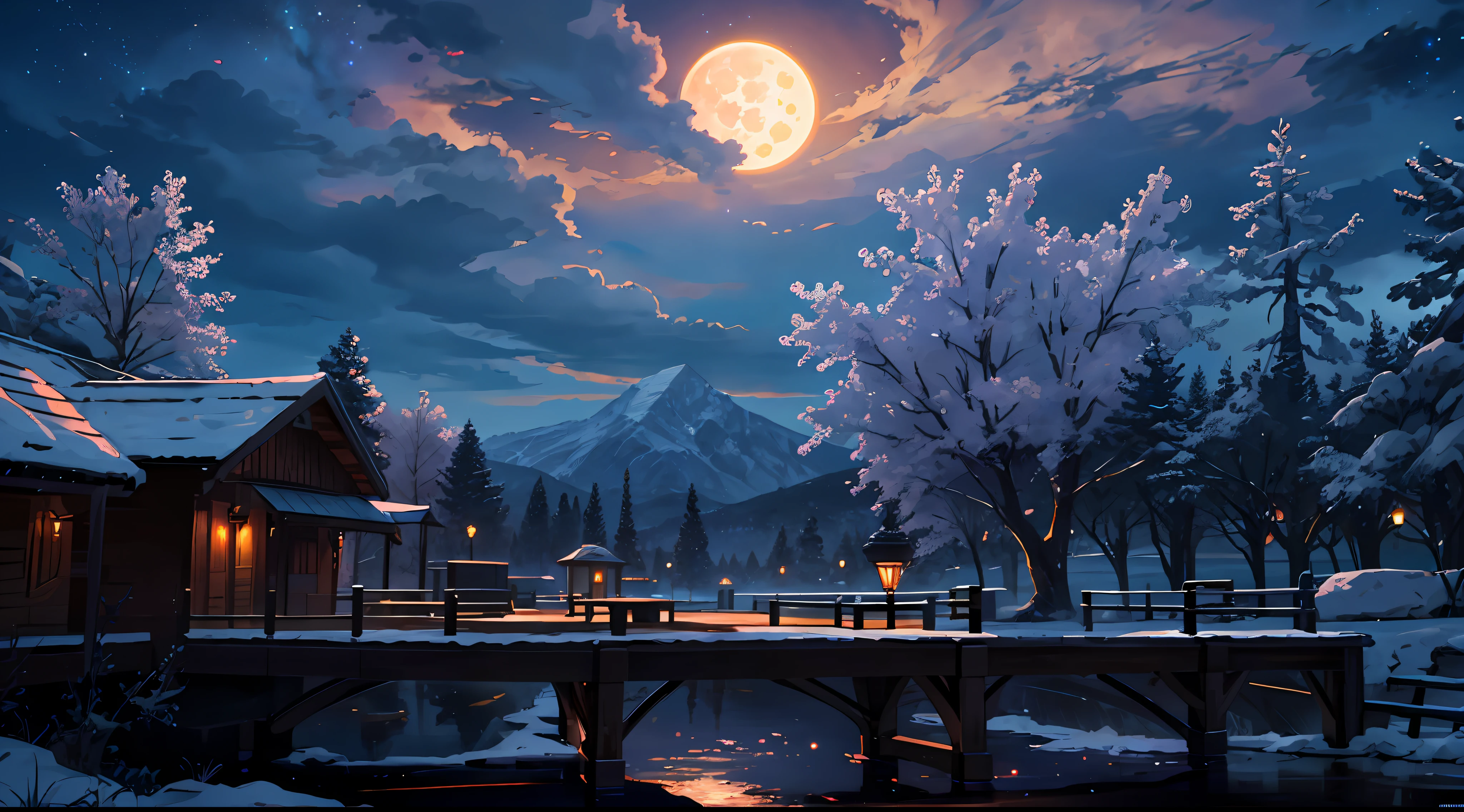 expansive landscape photograph , (a view from below that shows Sky above and open field below), night view,In the foreground is a house and a lake, calm night. digital illustration, masterpiece, best quality, high quality, Extremely detailed CG, 动漫wind格, 8k wallpaper, landscape, town, sTreet in mid, Light, Tree, Asian, shop, Tree木, more Sky, cloud, Sky, wind, (full moon:1.2), ( meteor:0.9), (星cloud:1.3), distant mountains, Tree BREAK, production art, (warm Light source:1.2), (firefly:1.2), lamp, lots of purples and oranges, intricate details, volumetric Lighting, Realist breakthrough
(masterpiece:1.2), (best quality), 4K, Super detailed, (dynamic composition:1.4), Very detailed, Colorful details,( rainbow colors:1.2), (glowing Lighting, atmospheric Lighting), fantastic, magic, (alone:1.2)